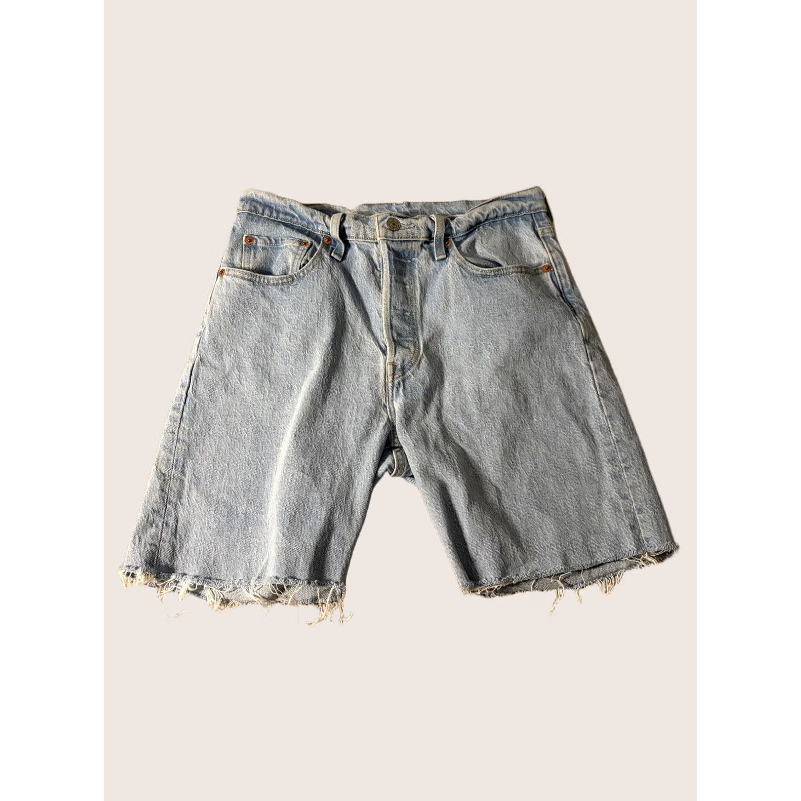Levi's Levi's 501 Shorts Bermuda Mens 33 Blue Denim Distressed Button Fly Cutoff 9in Inseam Casual Summer Size US 33 - 1 Thumbnail