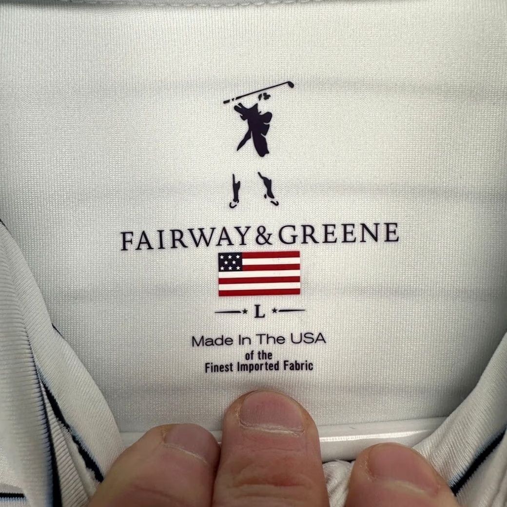 Vintage Fairway & Greene Polo Shirt Mens Large White Pinstripe Rugby Golf Fairway Greene Polo Shirt Mens Size US L / EU 52-54 / 3 - 4 Thumbnail