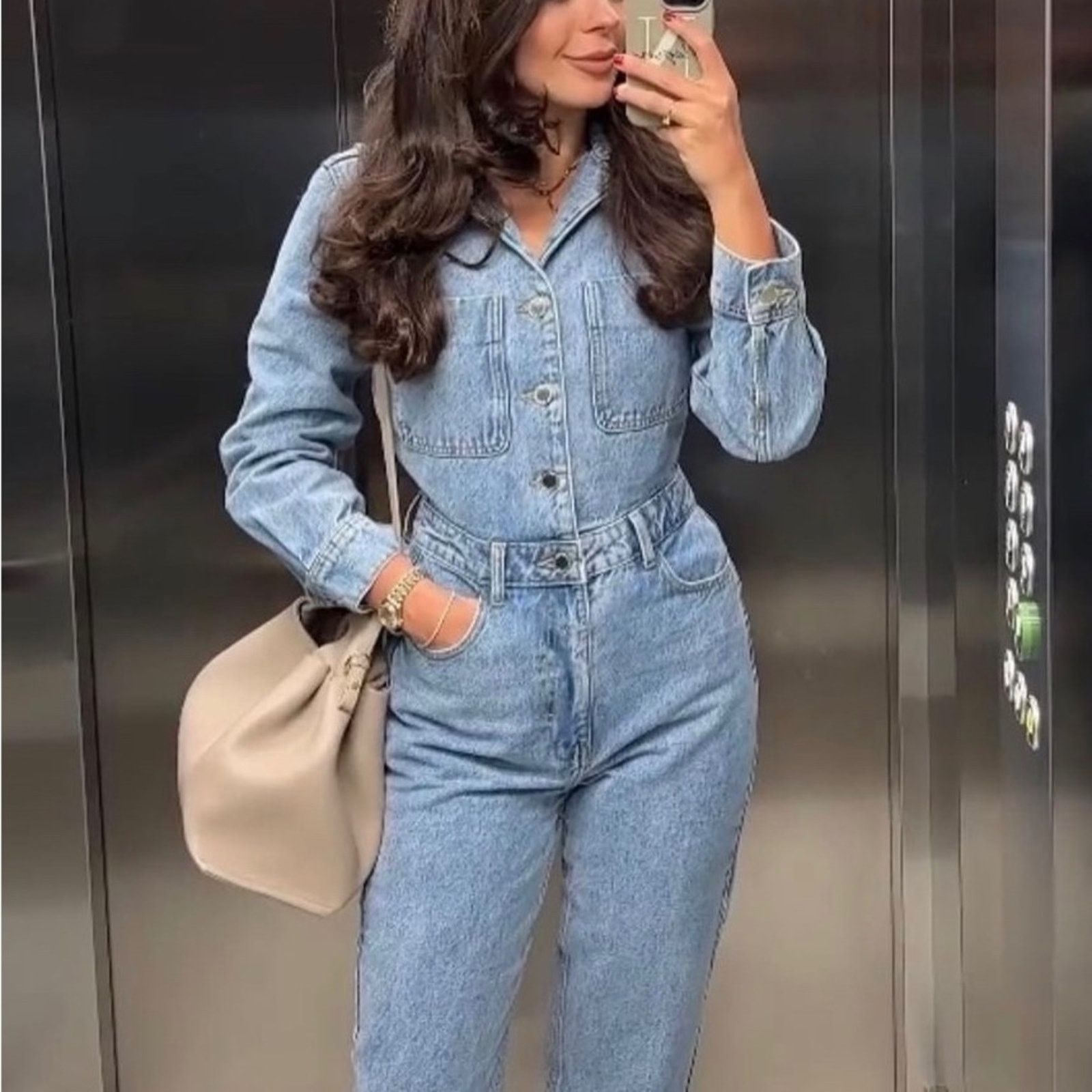 Zara ZARA BLOGGER FAVORITE TRF LONG DENIM JUMPSUIT Size 28" / US 6 / IT 42 - 1 Thumbnail