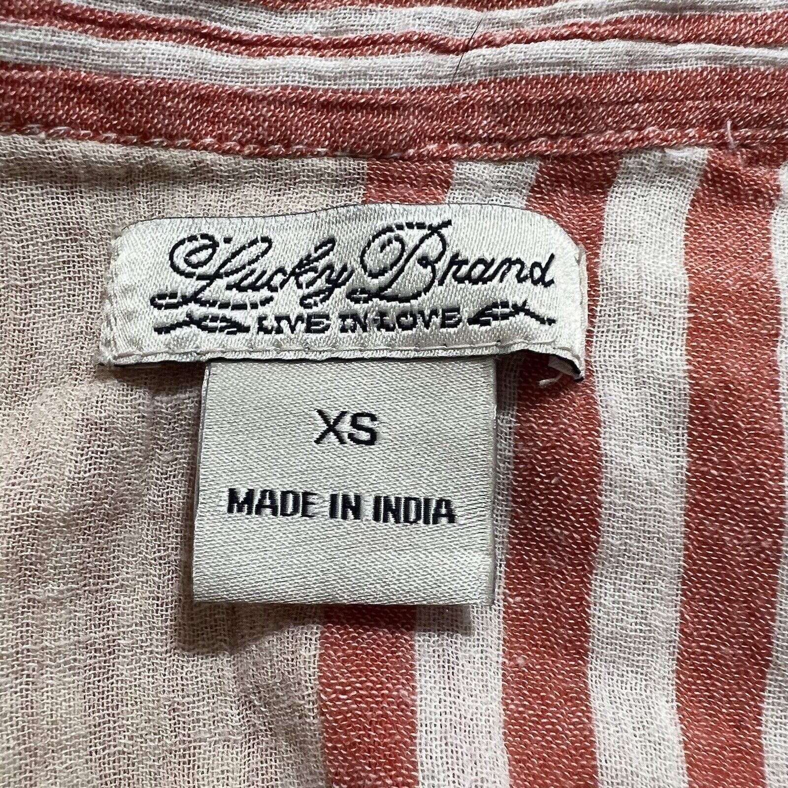 Lucky Brand Lucky Brand XS Button Up Shirt Orange Striped Pocket Top Size XS / US 0-2 / IT 36-38 - 3 Thumbnail