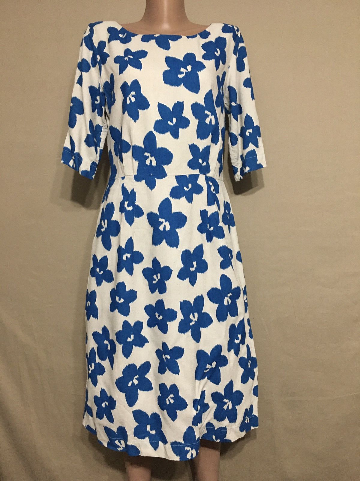 Designer TOAST England Linen Blend Flower Print Dress Size UK 14 Size L / US 10 / IT 46 - 1 Thumbnail