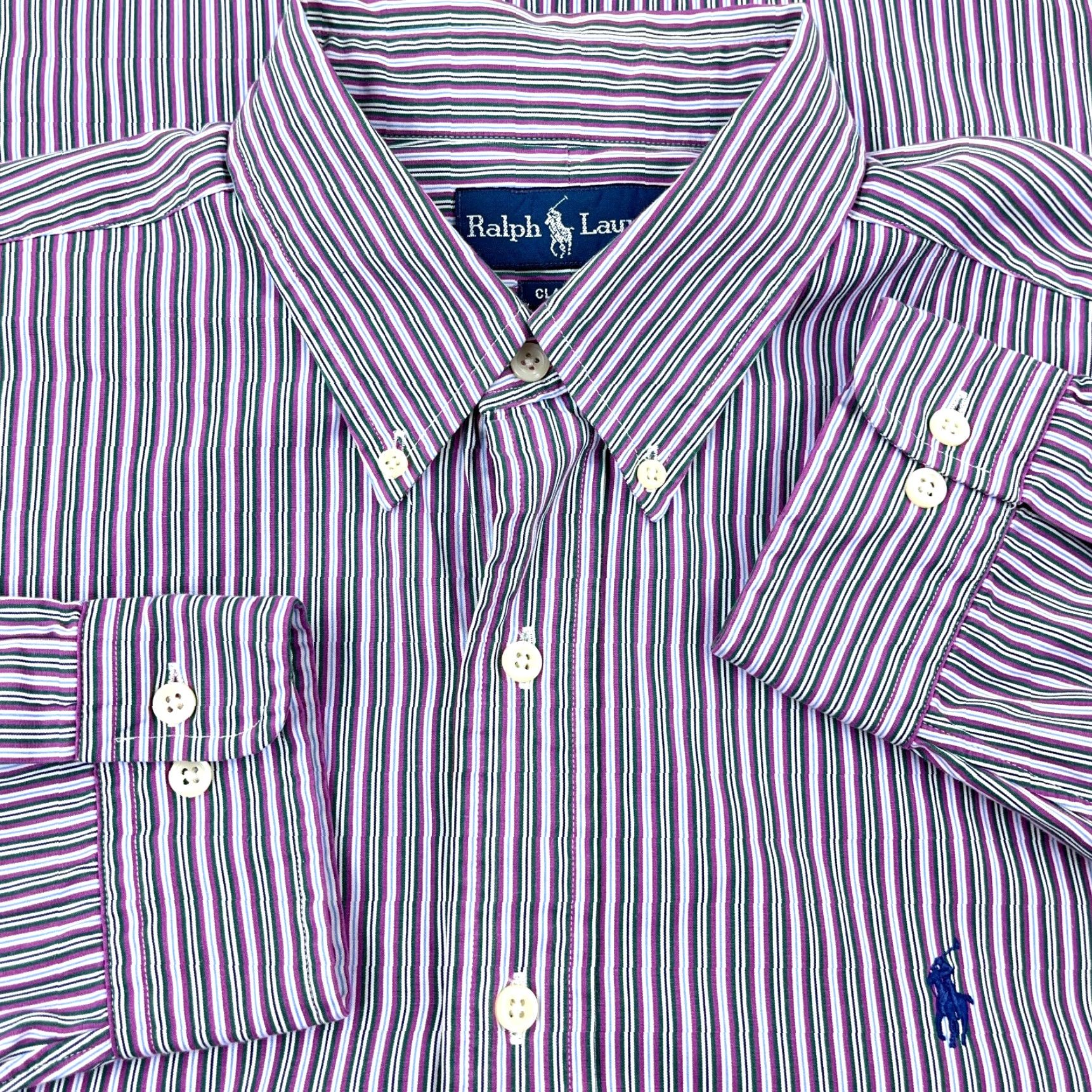 Polo Ralph Lauren Polo Ralph Lauren Shirt Men 17 34 XL Purple Button Up Striped Classic Fit Poplin Size US XL / EU 56 / 4 - 2 Thumbnail