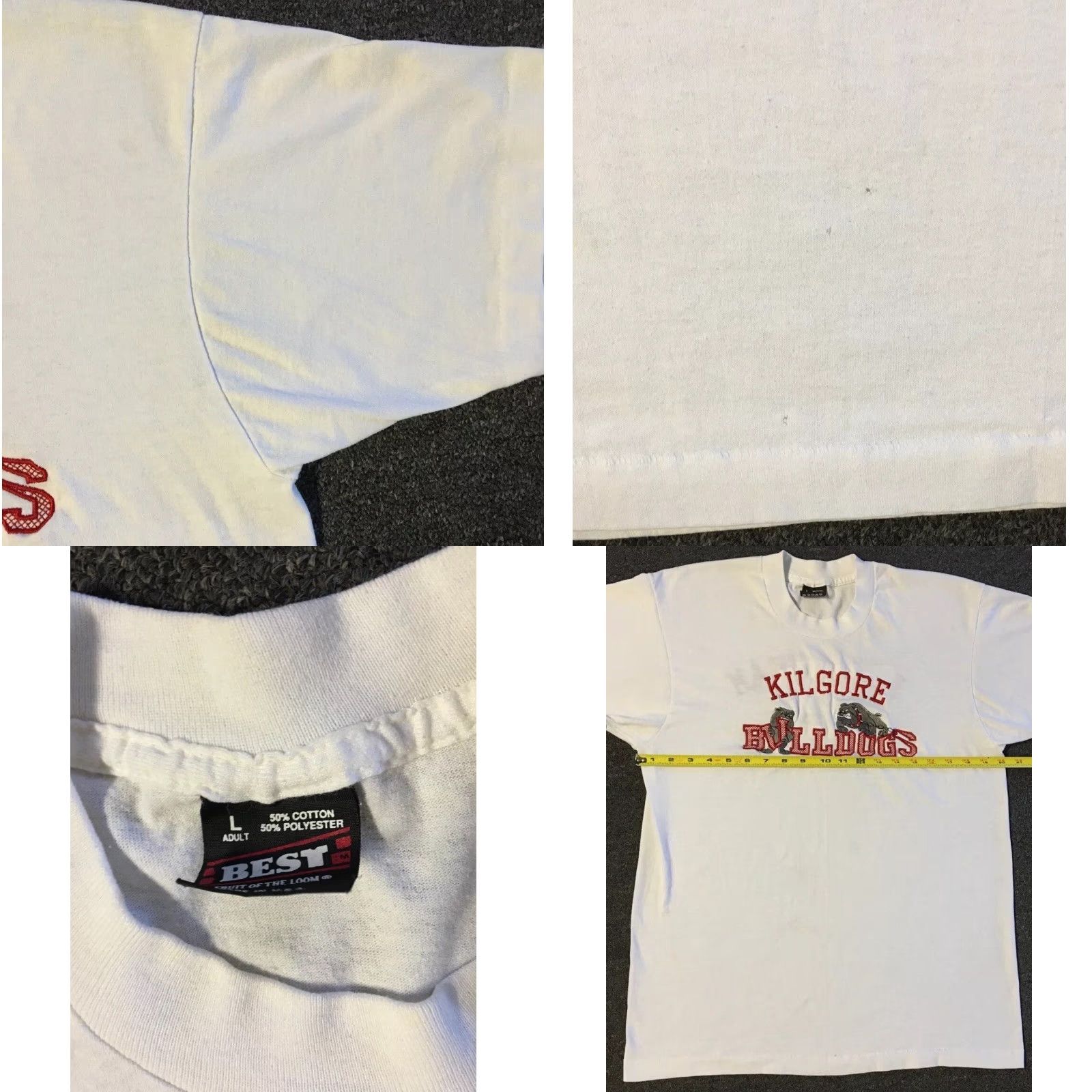 Vintage VINTAGE Kilgore Bulldogs Shirt Mens L White 90s Grunge/College/Track USA Made in USA Short Sleeve Single Stitch Size US L / EU 52-54 / 3 - 9 Thumbnail
