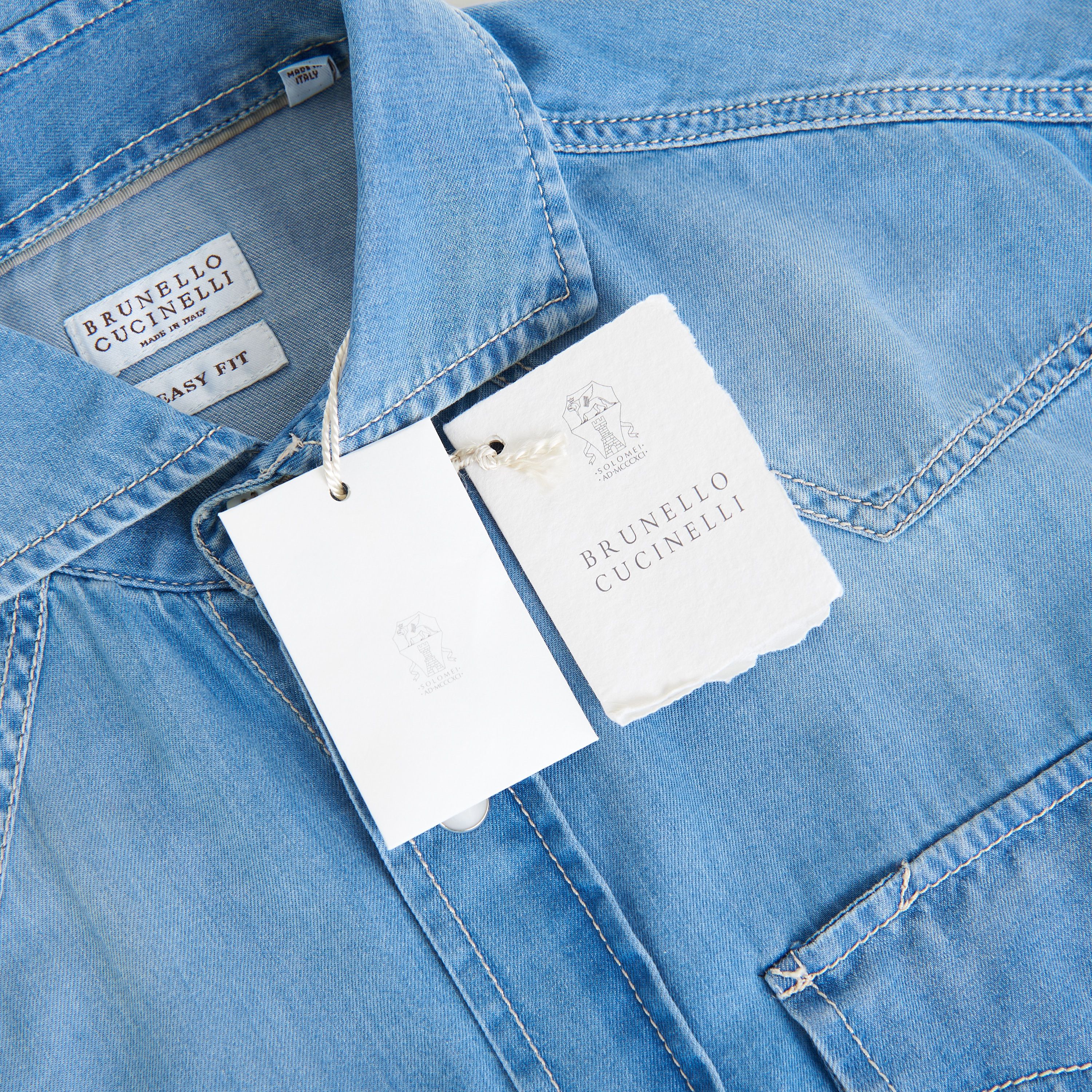 Brunello Cucinelli Easy Fit Blue Western Shirt - Lightweight Denim Size US XS / EU 42 / 0 - 9 Thumbnail
