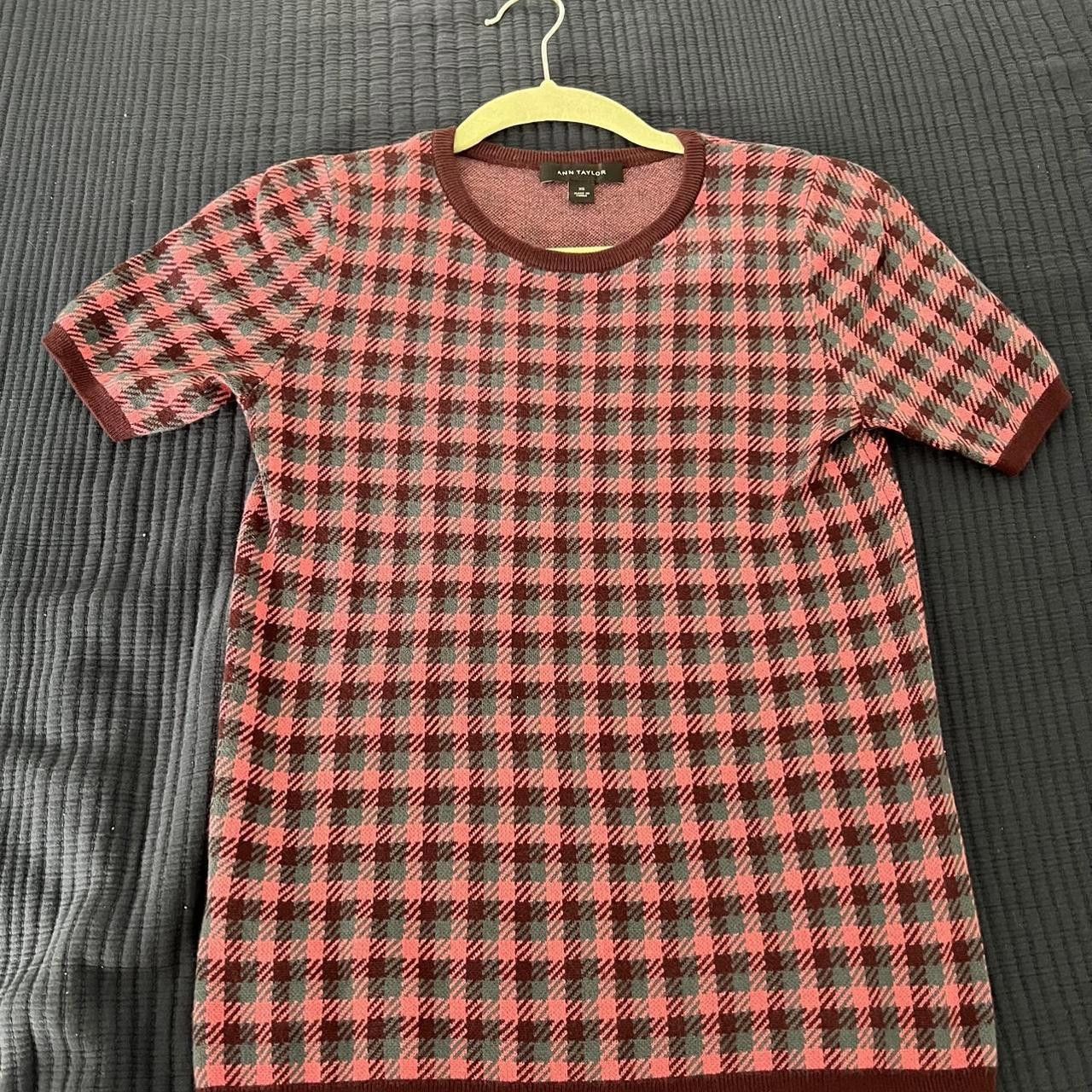 Ann Taylor Pink Plaid Short Sleeve Sweater Size XS / US 0-2 / IT 36-38 - 2 Thumbnail