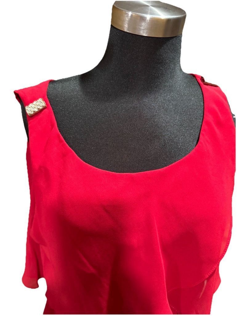 SLVDR SLNY Crimson Rhinestone Shoulder Tiered Chiffon DressSIZE 14 Size XL / US 12-14 / IT 48-50 - 10 Thumbnail