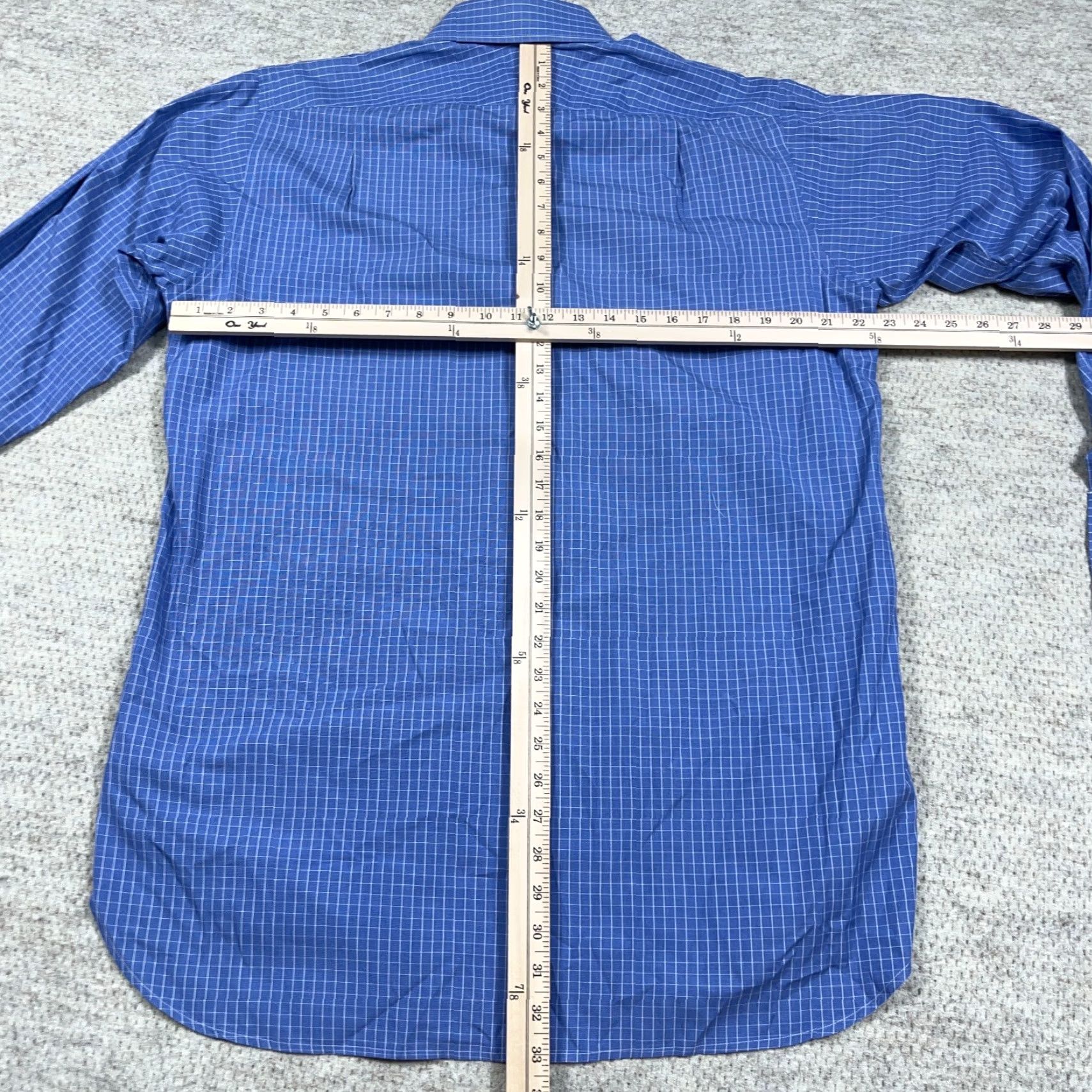 Vintage Thomas Pink Shirt Men 15.5 35 Blue Button-Up Dress French Cuff Poplin Grid Check Size 42R - 6 Thumbnail
