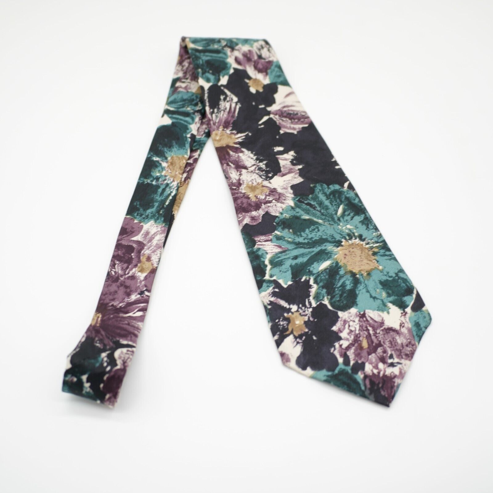 Stafford Stafford Teal Black Purple Floral Print Wide Silk Tie Size ONE SIZE - 6 Thumbnail