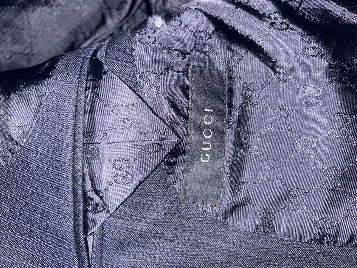 Gucci Mens Navy Printstripe Wool Silk Blend Blazer Size 48R - 13 Thumbnail