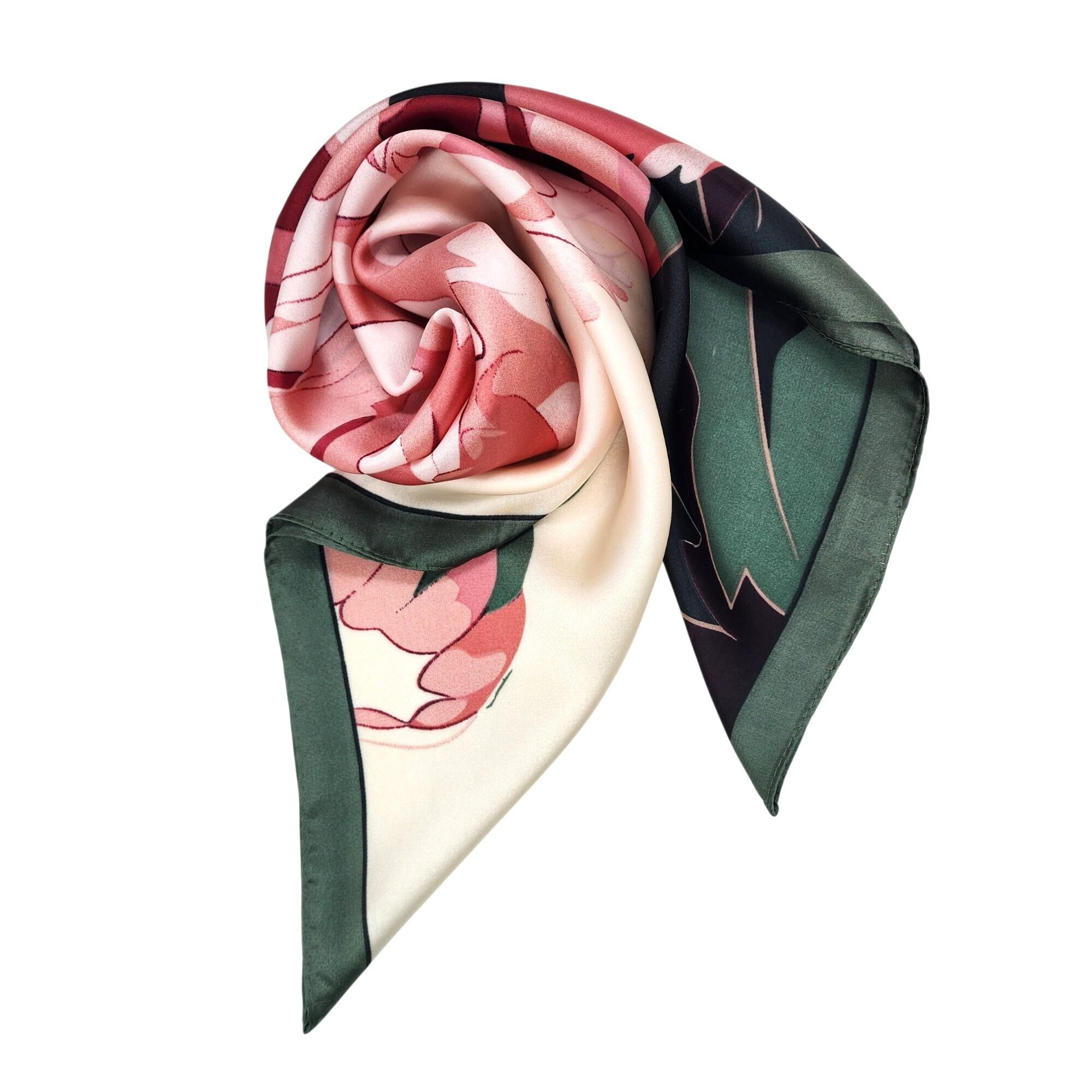 Other Scarf New Elegant Bandana FLORAL Retro Beige and Pink Silk A Size ONE SIZE - 3 Thumbnail