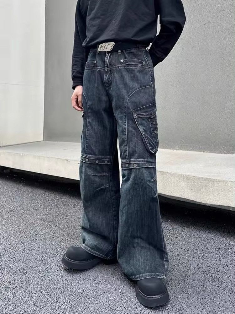Japanese Brand × Jean Retro heavy duty workwear large pocket wide leg cargo jeans Size US 33 - 5 Thumbnail