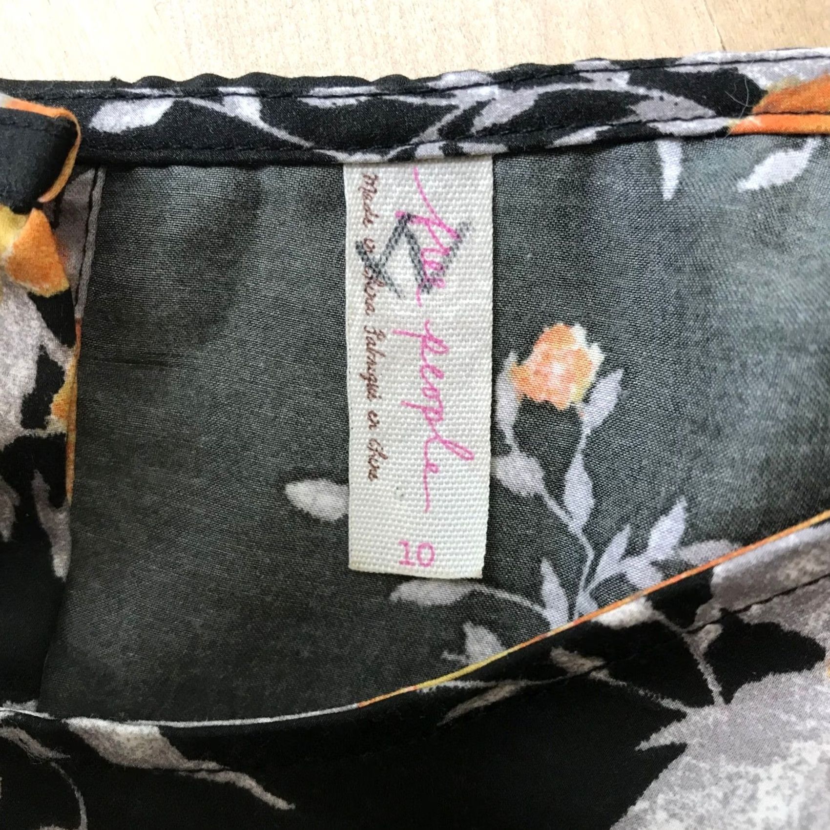 Free People Free People Dress Floral Long Sleeve Knee Length Black Orange A-Line 10 Womens Size L / US 10 / IT 46 - 7 Thumbnail