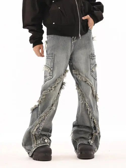 Japanese Brand × Jean Vintage raw edge textured bootcut jeans Size US 30 / EU 46 - 4 Thumbnail