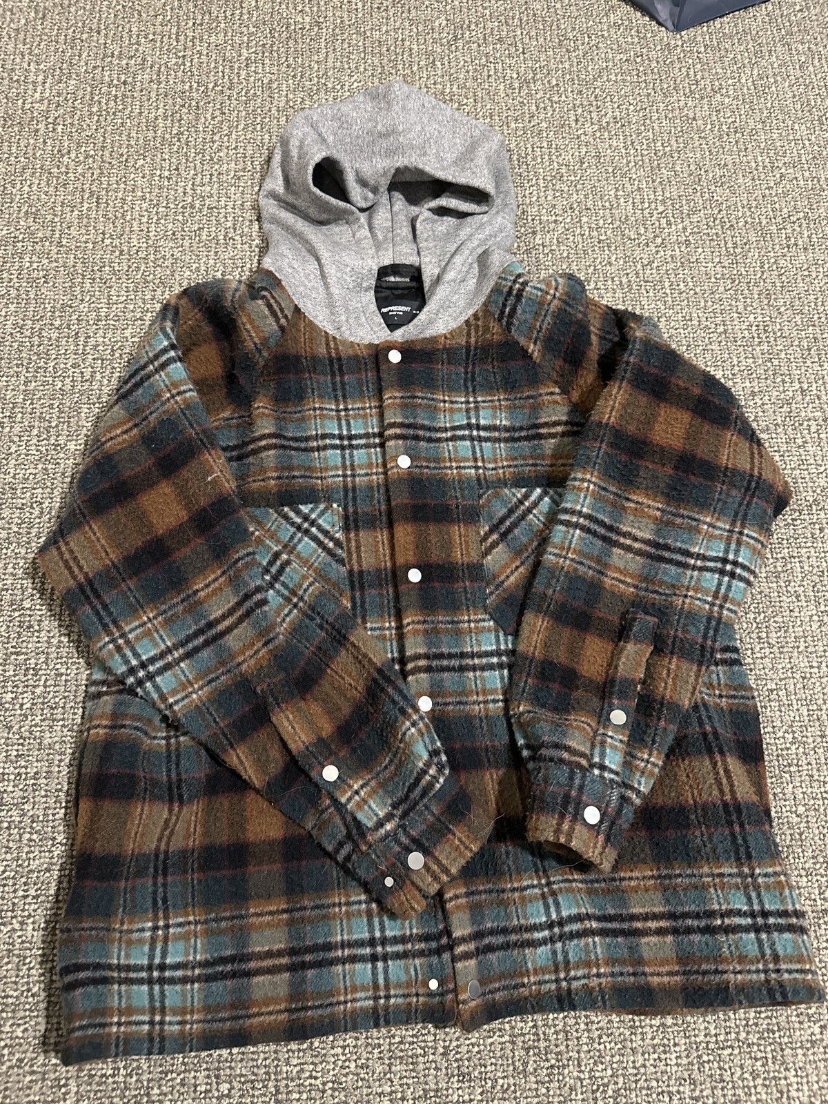 image of Represent Clo Fw 19/20 Represent Hooded Flannel in Brown, Men's (Size Large)