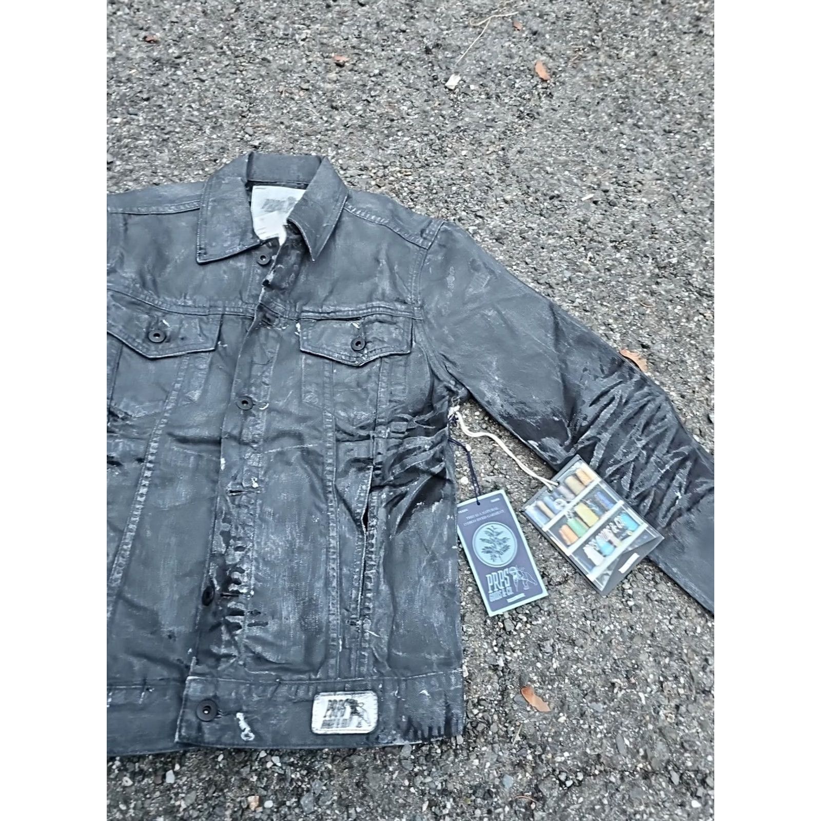 Prps PRPS Black Denim Jean Jacket Distressed MEN'S Small Jacket Mens Black Denim Button Pockets 20 Chest 25 Length Vintage No Size US 29 - 2 Thumbnail