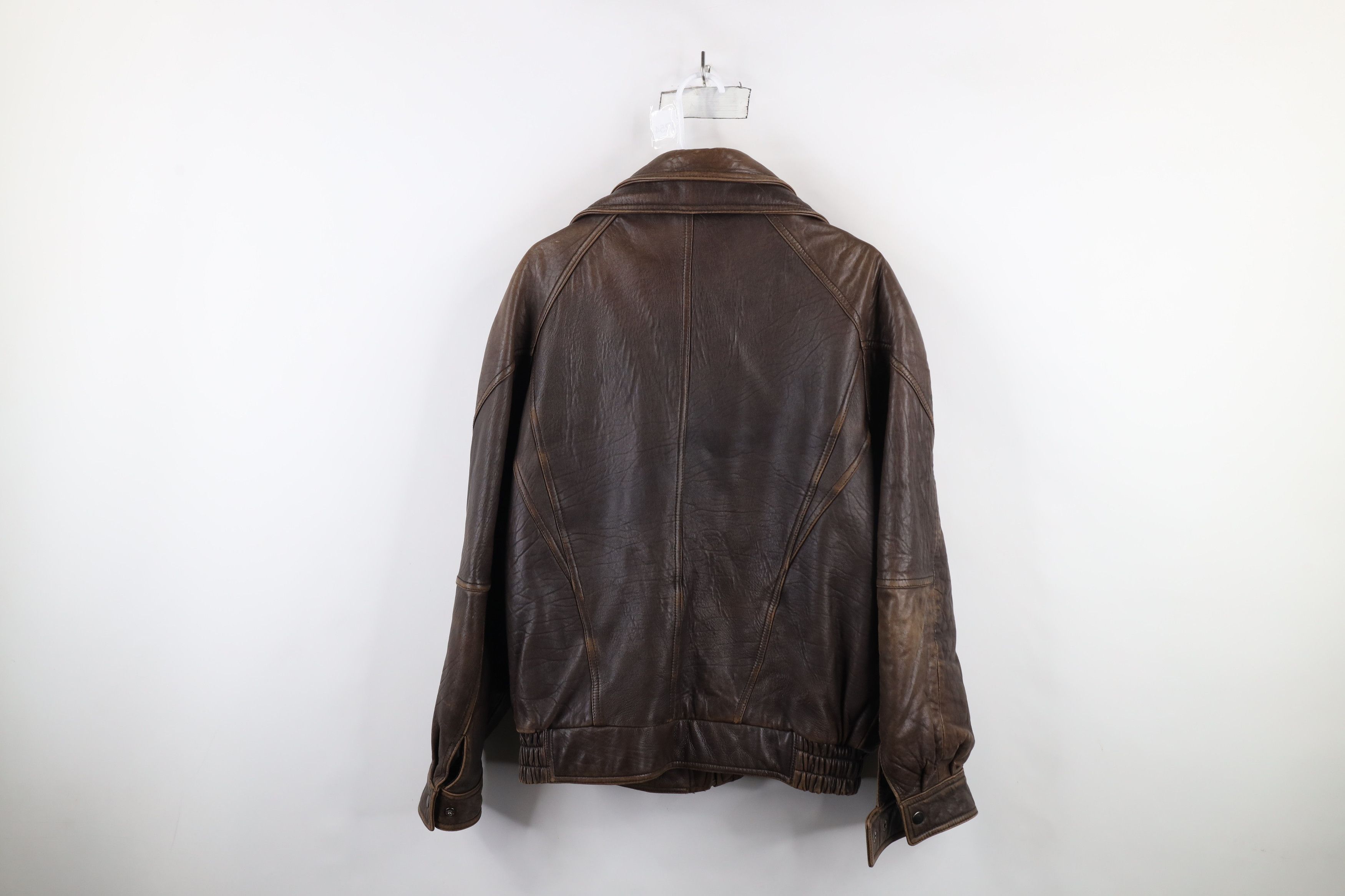 Vintage Vintage 90s Streetwear Leather Flight Bomber Jacket Brown Size US L / EU 52-54 / 3 - 13 Thumbnail