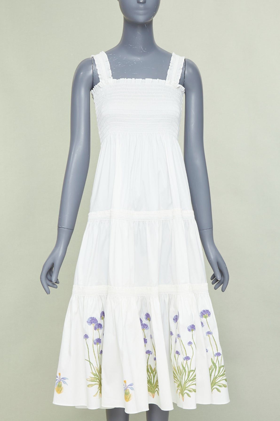 Tory Burch TORY BURCH Embroidered Smocked Midi ivory purple flower embroidery midi dress M Size M / US 6-8 / IT 42-44 - 1 Thumbnail