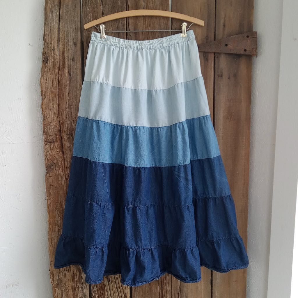 Other Y2K New Direction Tiered Jean Denim Skirt Long Boho Blue LG Size 36" / US 14 / IT 50 - 1 Thumbnail