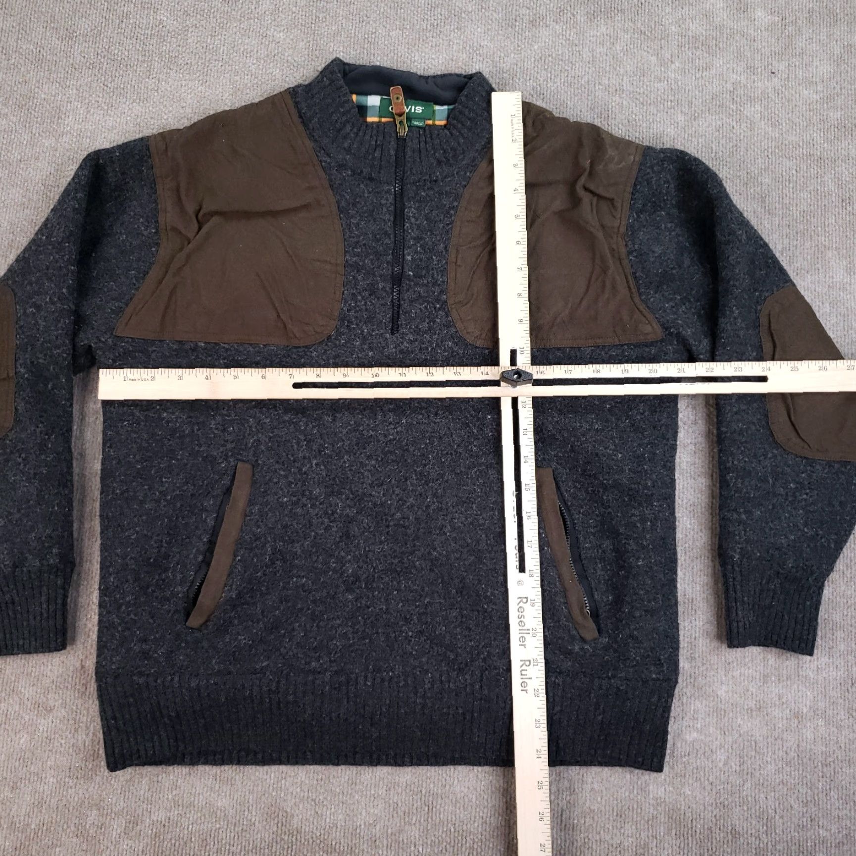 Orvis Orvis Wool Bomber Jacket Womens Large Gray Brown 1/4 Zip Lined Fall Winter Size L / US 10 / IT 46 - 2 Thumbnail