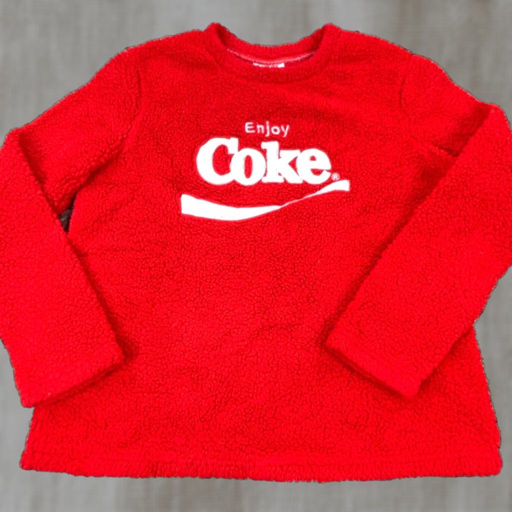 Vintage Coca-Cola Sweater Women Large Red Deep Pile Sherpa Fleece Crewneck Sweatshirt Size L / US 10 / IT 46 - 1 Thumbnail