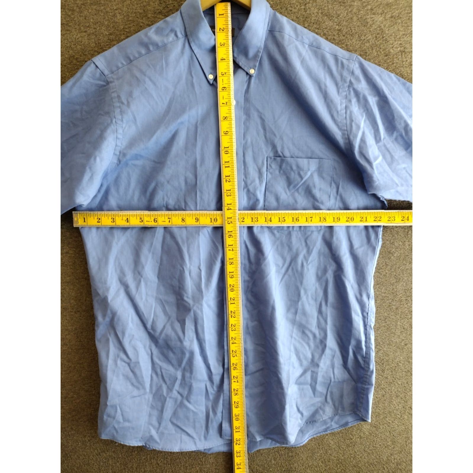 Van Heusen Van Heusen Shirt M Blue Short Sleeve Dress Regular Fit Button-Up Casual Business Travel Mens 15 1/2 - 16 Size 40R - 4 Thumbnail