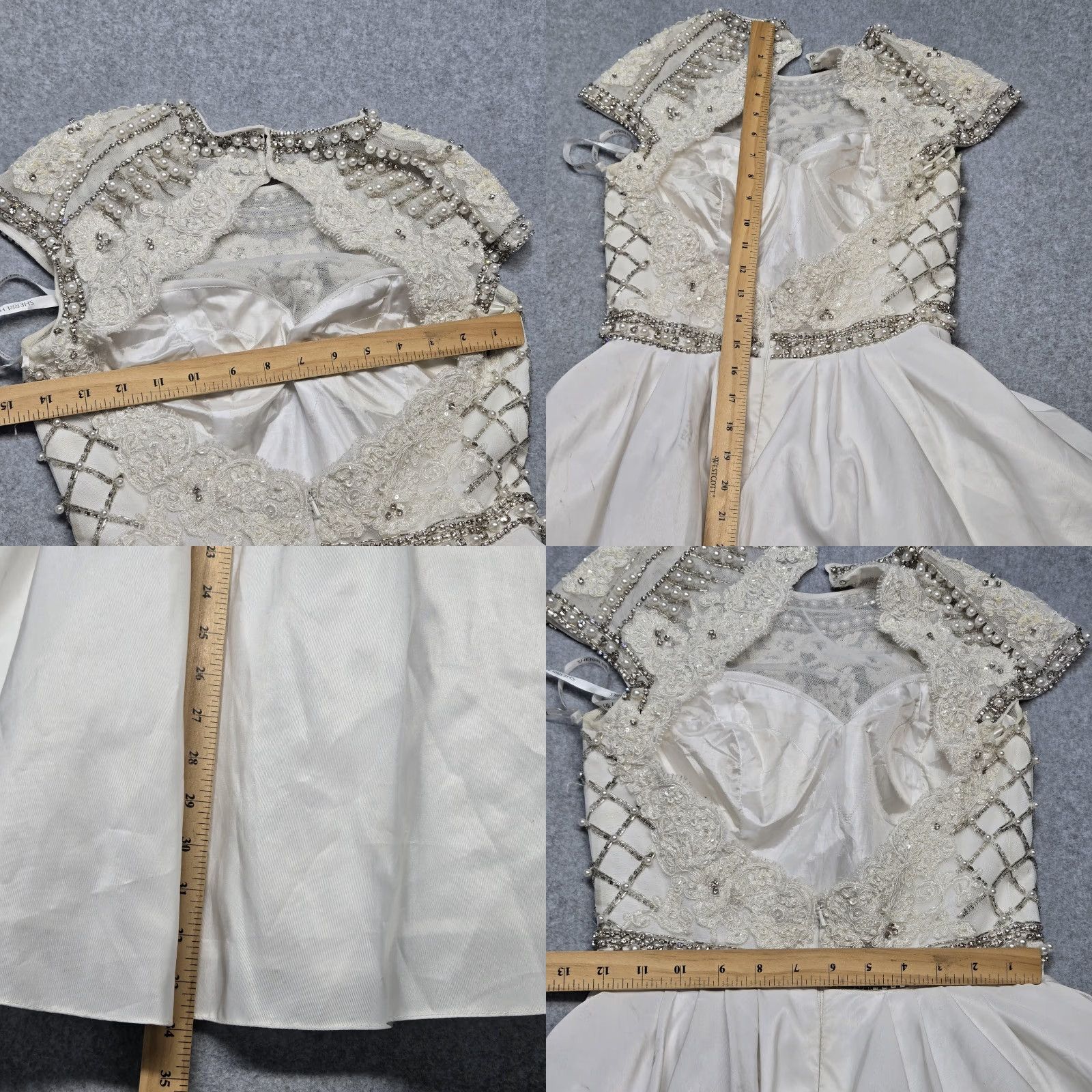 Vintage Sherri Hill Dress Womens 4 White Fit & Flare Short Beaded Floral Party/Cocktail Formal Women's Dress Cap Sleeve Lace Beaded Zipper Back Size 27" / US 4 / IT 40 - 10 Thumbnail