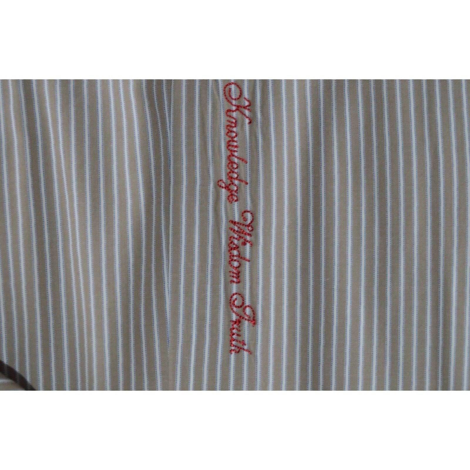 Robert Graham Robert Graham Shirt Mens 43/17 Khaki Stripe Embroidered Button-Up Long Sleeve Collared Beige Cotton Silk Vintage No Size US XL / EU 56 / 4 - 6 Thumbnail