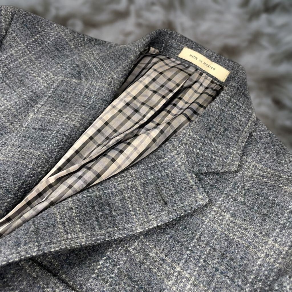 Joseph Abboud Blazer Jacket Men 38R Wool Slim Fit 2-Button Plaid Blue Gray Short/Regular Length Notch Lapel