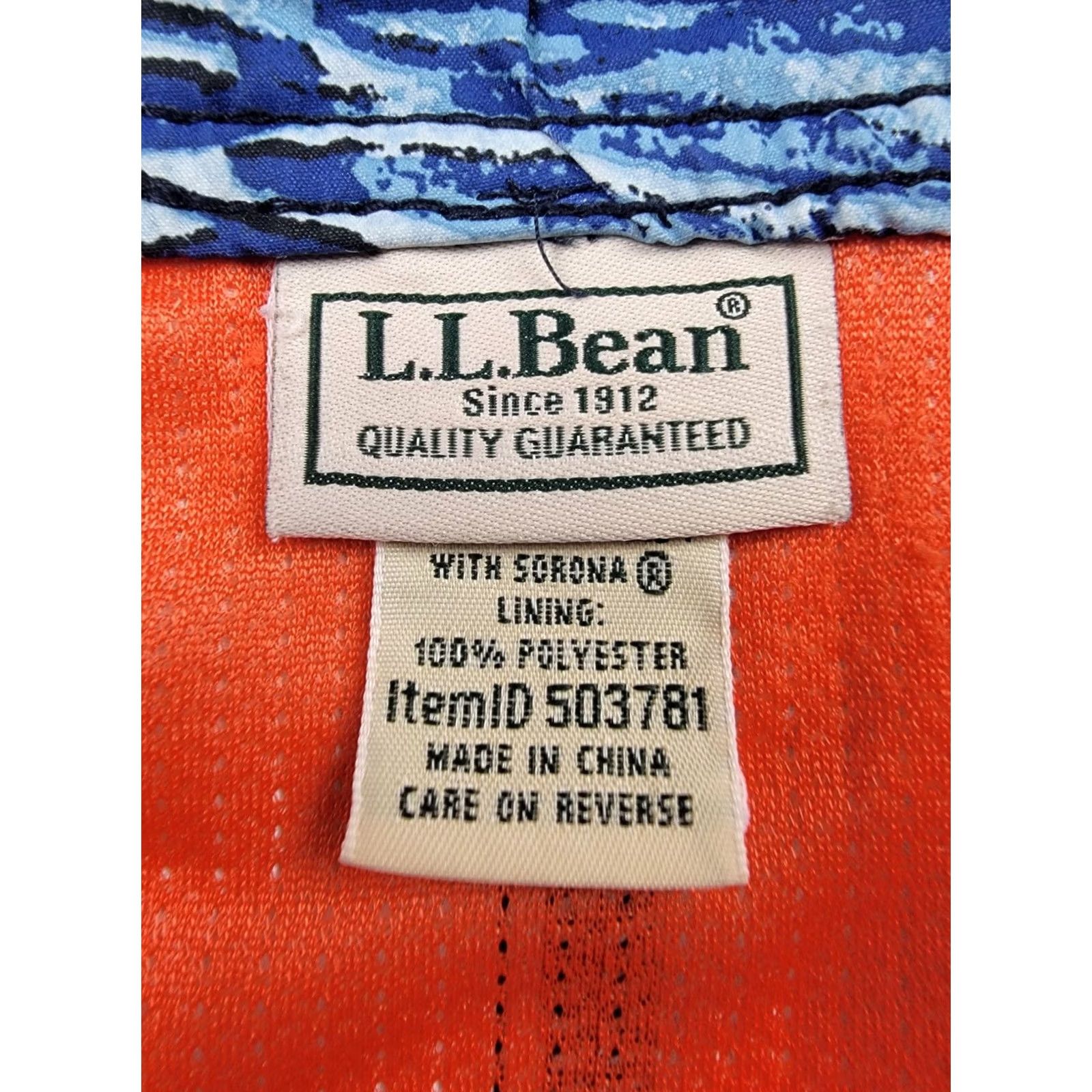 Vintage L.L. Bean Swim Trunks Bottom Mens Large Blue Lined Drawstring Pockets 8" Inseam Athletic Geometric Pattern Size ONE SIZE - 2 Thumbnail