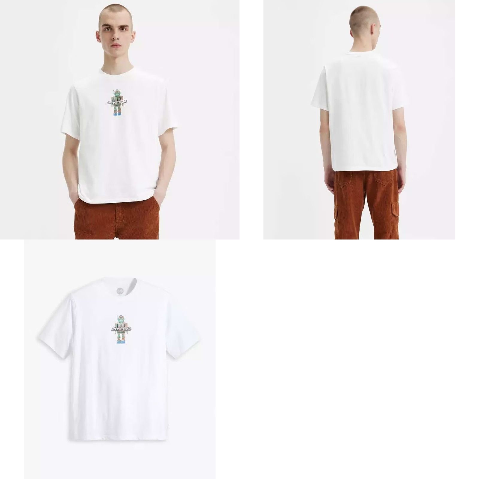 Levi's Levi's Silver Tab Relaxed Fit Robot Graphic Short Sleeve Tee White Men's M Size US 31 - 9 Thumbnail