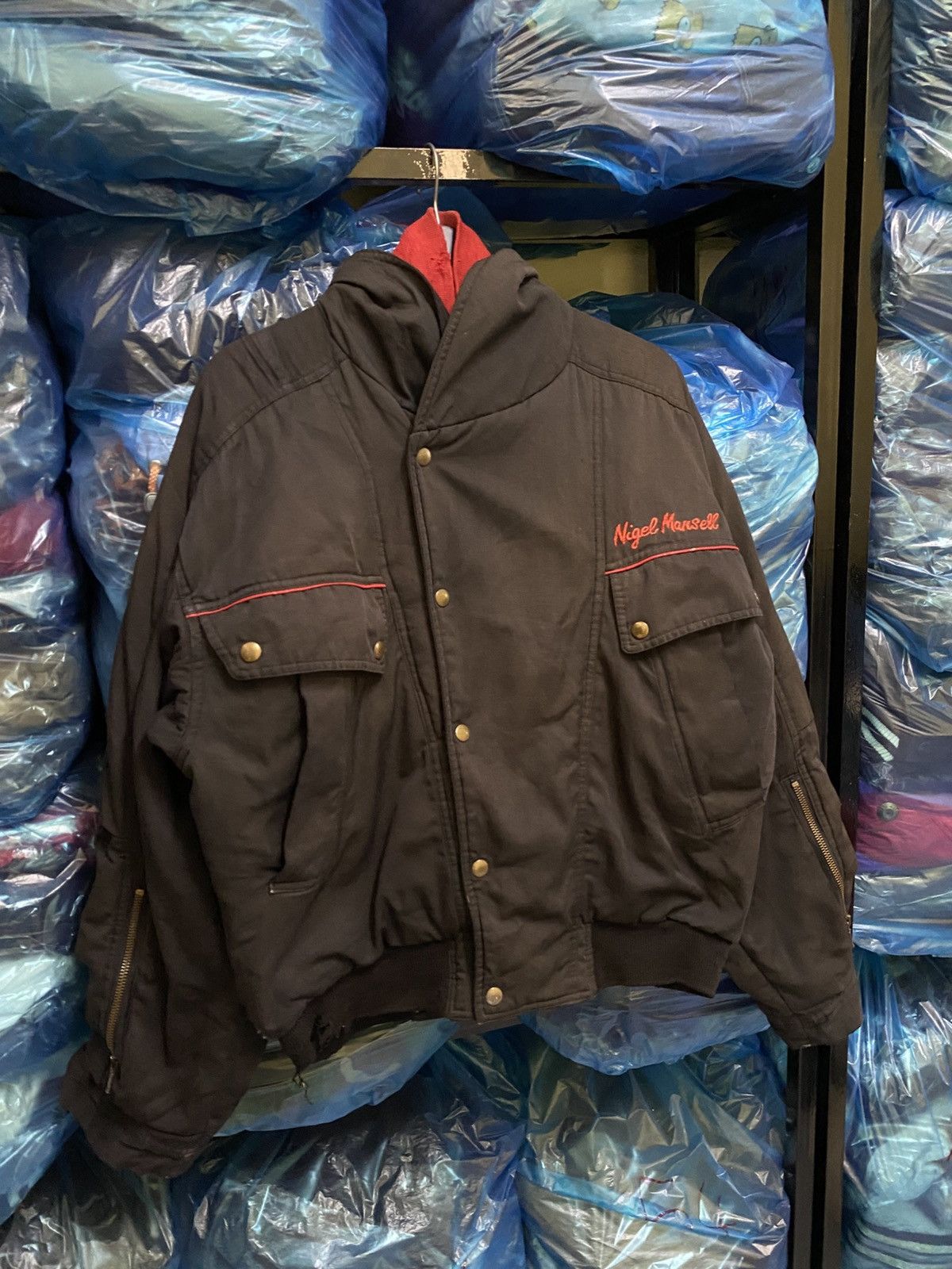 Formula 1 Nigel Mansell Racing Bomber Jacket 1990s Black F1 Motorsport Size US L / EU 52-54 / 3 - 6 Thumbnail