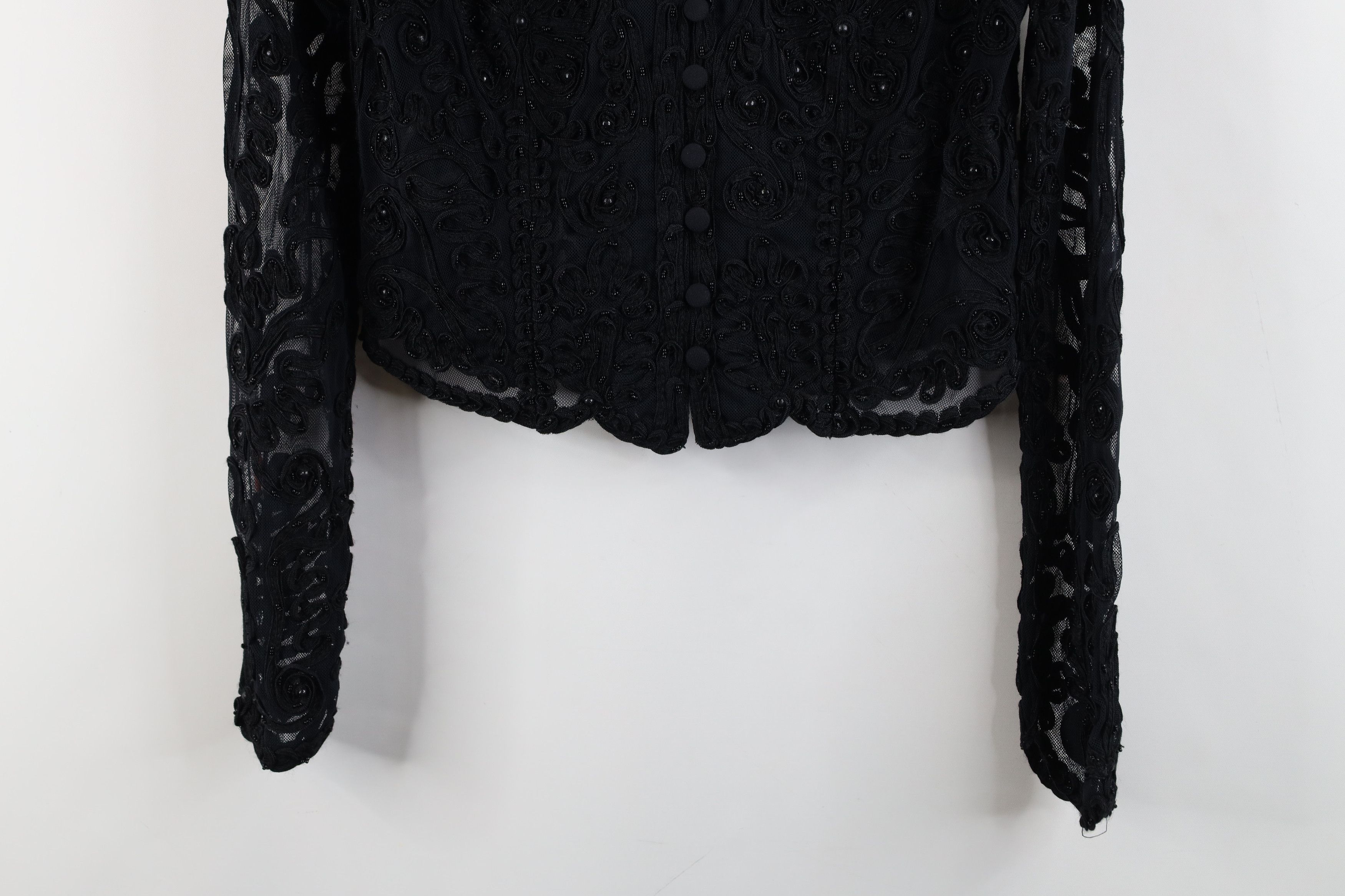 Vintage Vintage 90s Cache Sheer Lace Button Cardigan Sweater Black Size L / US 10 / IT 46 - 3 Thumbnail