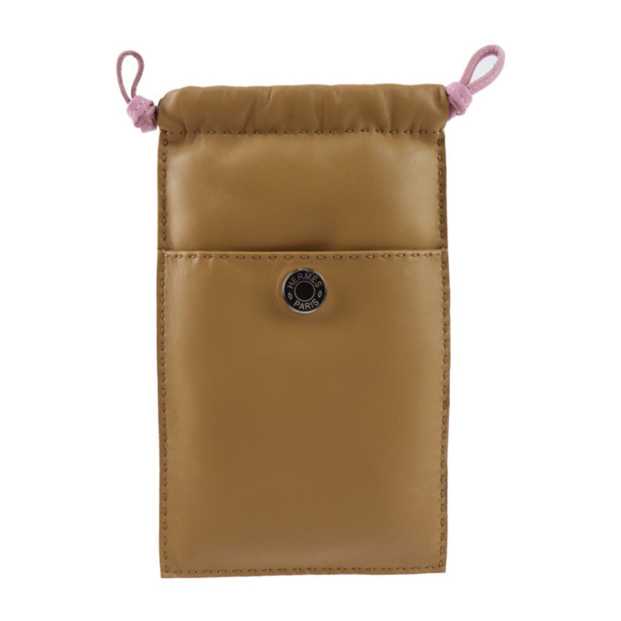 image of Hermes Pillow Phone Case Pouch Anyomiro Swift Brown Pink Silver Hardware Crude Cell Mobile Smartpho