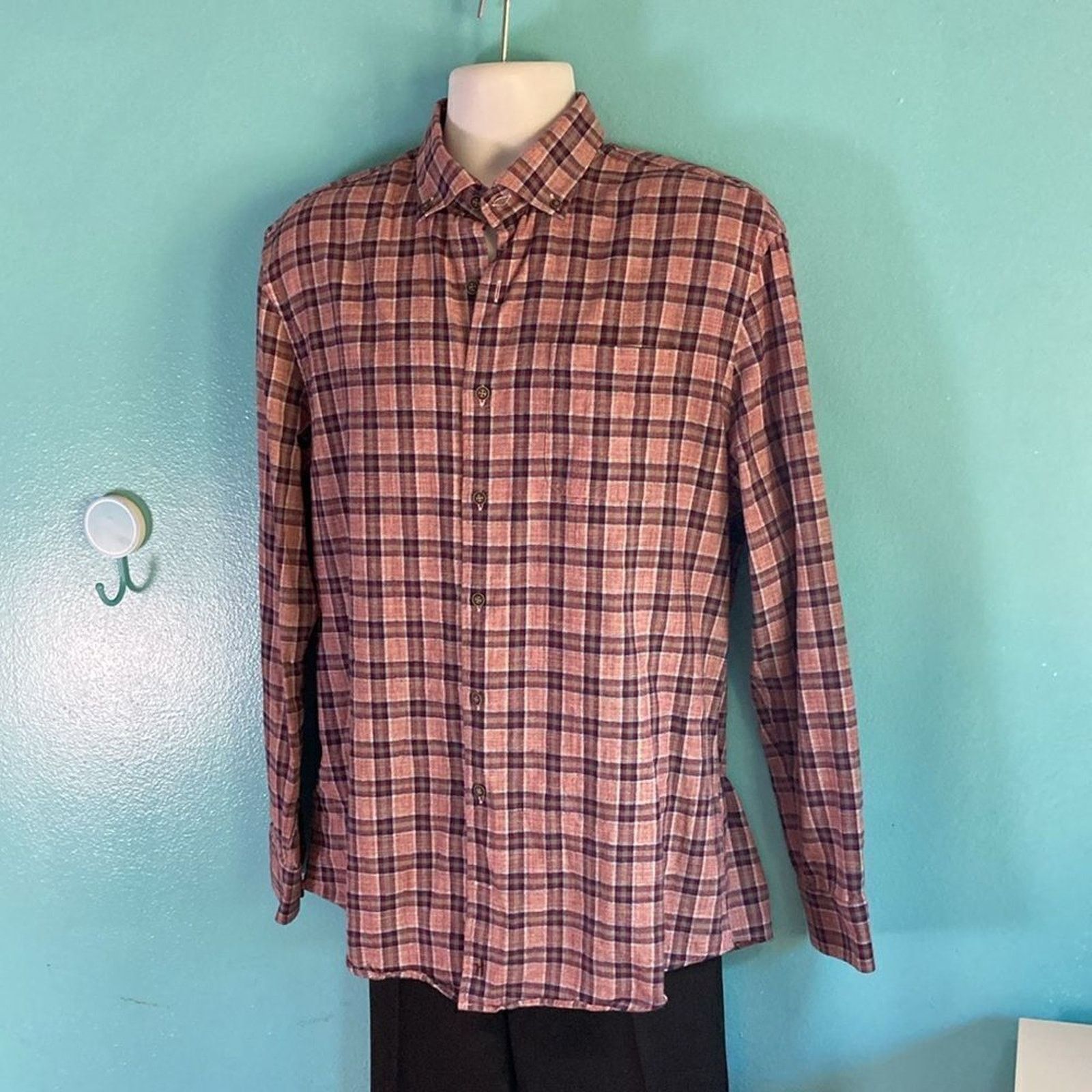 johnnie-O Johnnie O Mens Shirt Size L Red Plaid Cotton Button Up Top Size US L / EU 52-54 / 3 - 11 Thumbnail