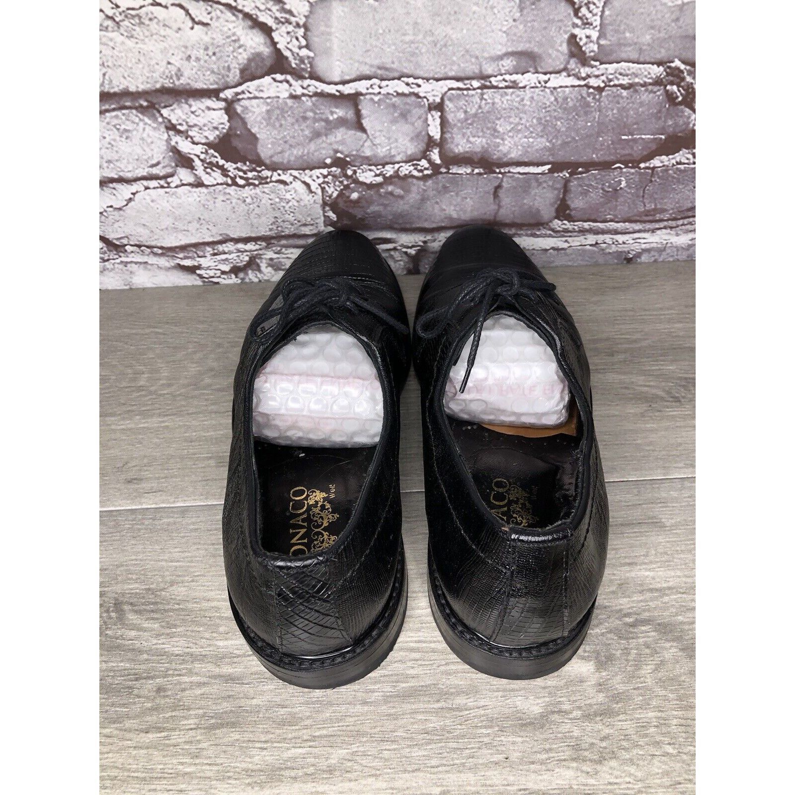 Other Monaco Goodyear Welt Black Leather Croc Oxfords Dress Shoes Size US 10.5 / EU 43-44 - 4 Thumbnail