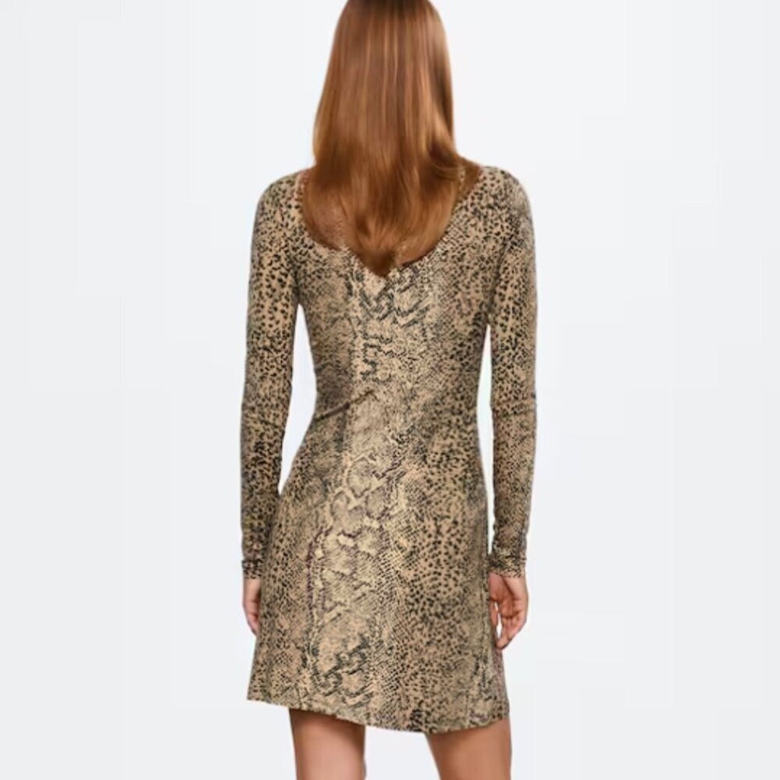 Mango Mango MNG Printed Short Dress Long Sleeve Brown NWT Plus 16 Size XXL / US 16-18 / IT 52-54 - 3 Thumbnail