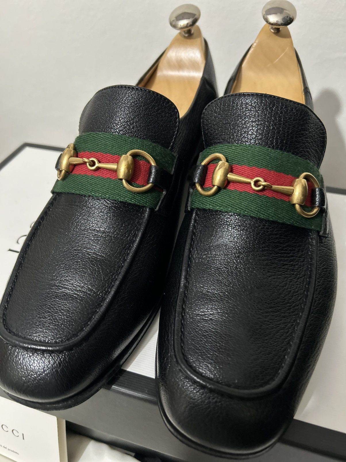 Gucci Gucci GG Bonnie Black Leather Horsebit Web Loafers UK8 Size US 8 / EU 41 - 7 Thumbnail