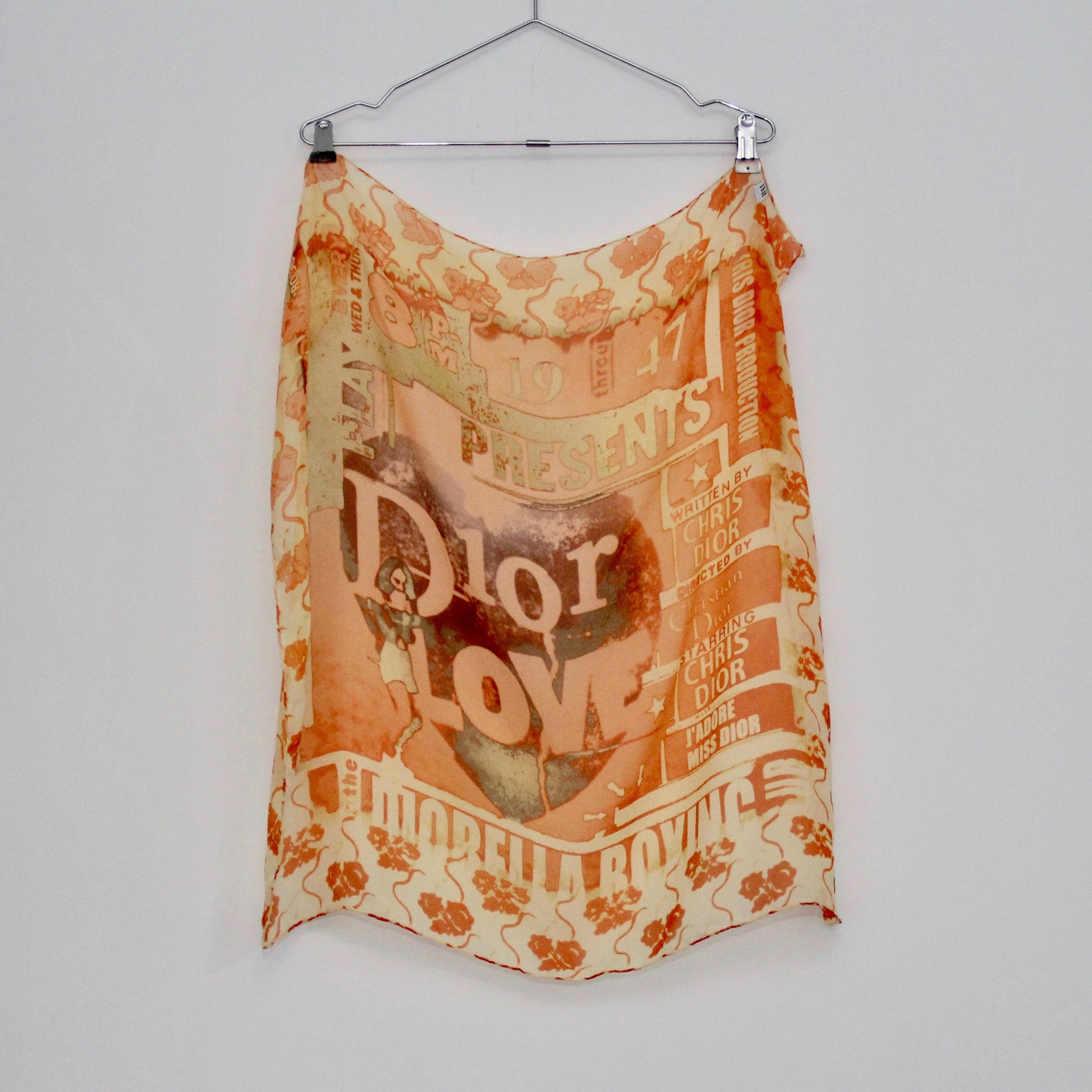 image of Vintage Galliano Dior Silk Scarf 'love Boxing' Print in Orange, Women's