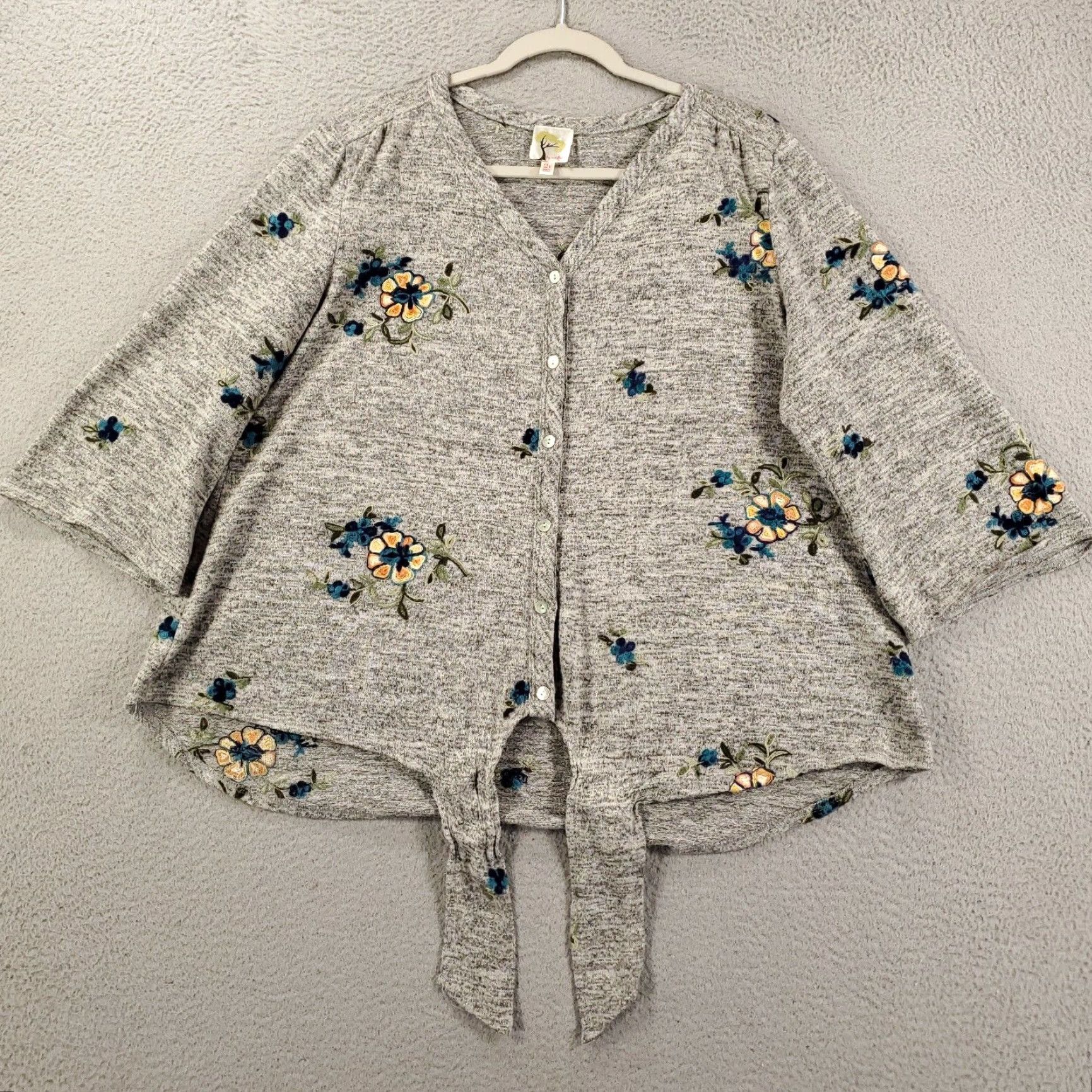 Anthropologie Cardigan 2X Gray Floral Heathered Anthropologie Button Front Tie Womens Size XXL / US 16-18 / IT 52-54 - 4 Thumbnail