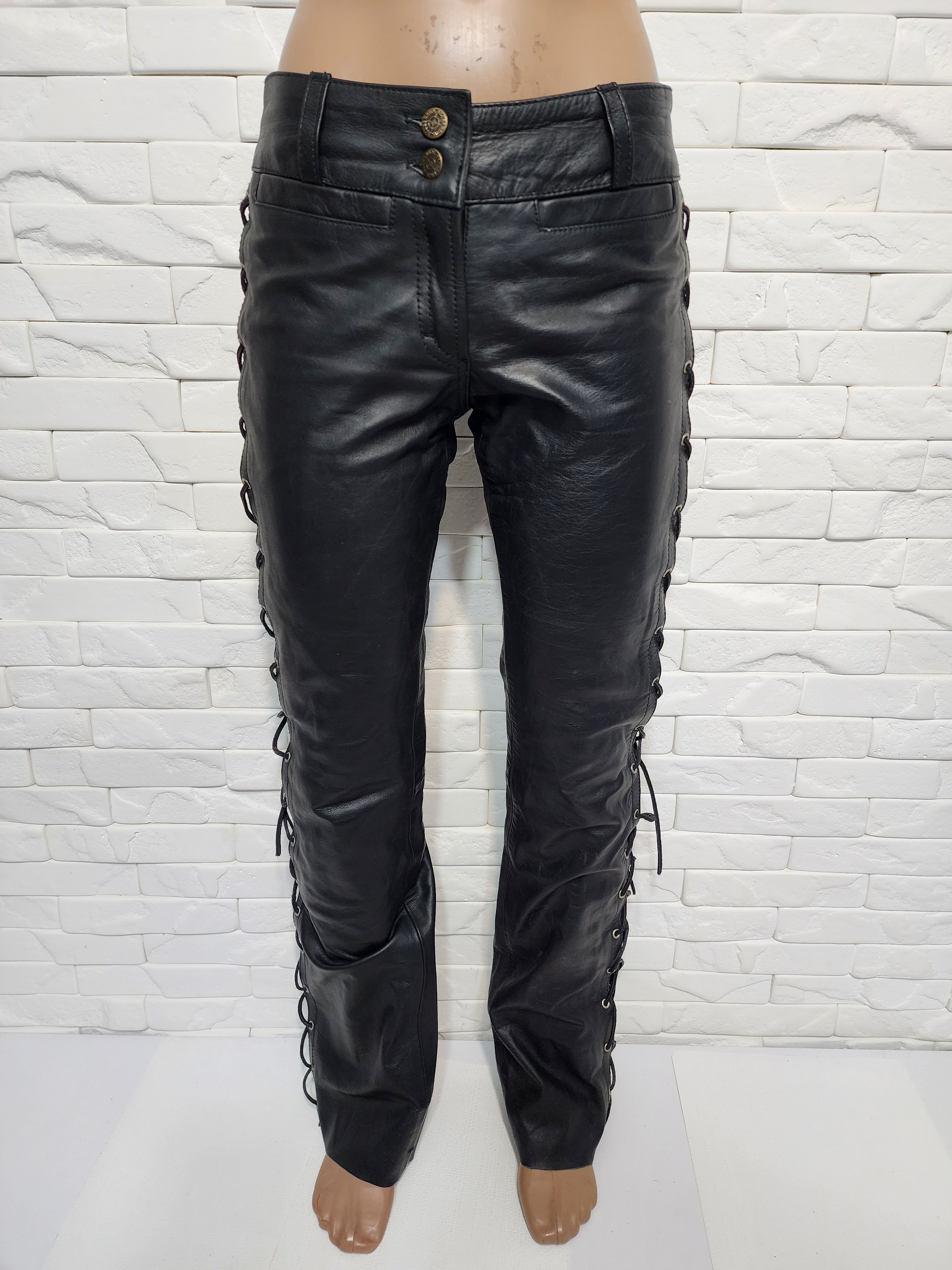 Genuine Leather Women's black leather pants. Size 30" / US 8 / IT 44 - 2 Thumbnail