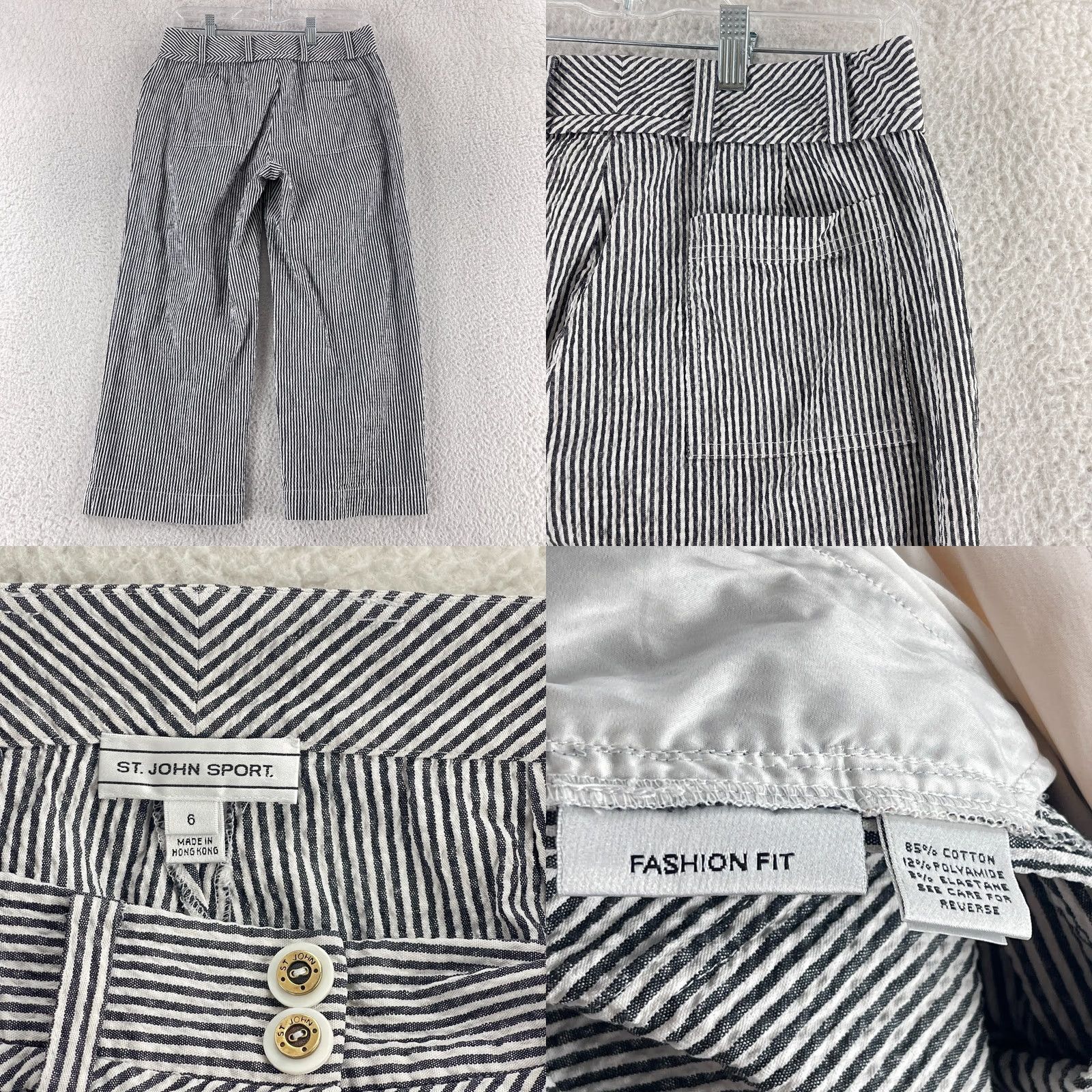 St. John VINTAGE St. John Sport Wide-Leg Crop Pants Womens Size 6 Gray White Stripe VTG Casual Size 28" / US 6 / IT 42 - 9 Thumbnail