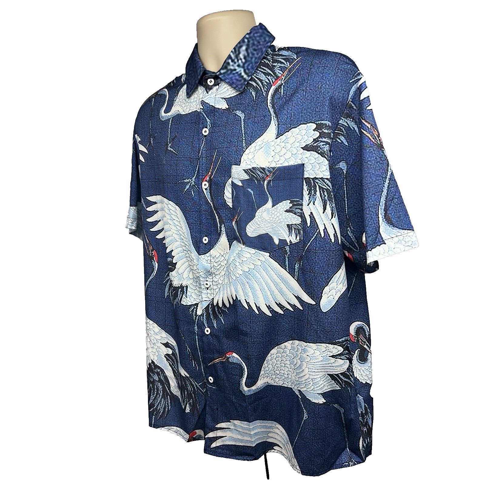 Other Blue Button Shirt Large All Over Graphic Stork Bird Pocket Size US L / EU 52-54 / 3 - 3 Thumbnail