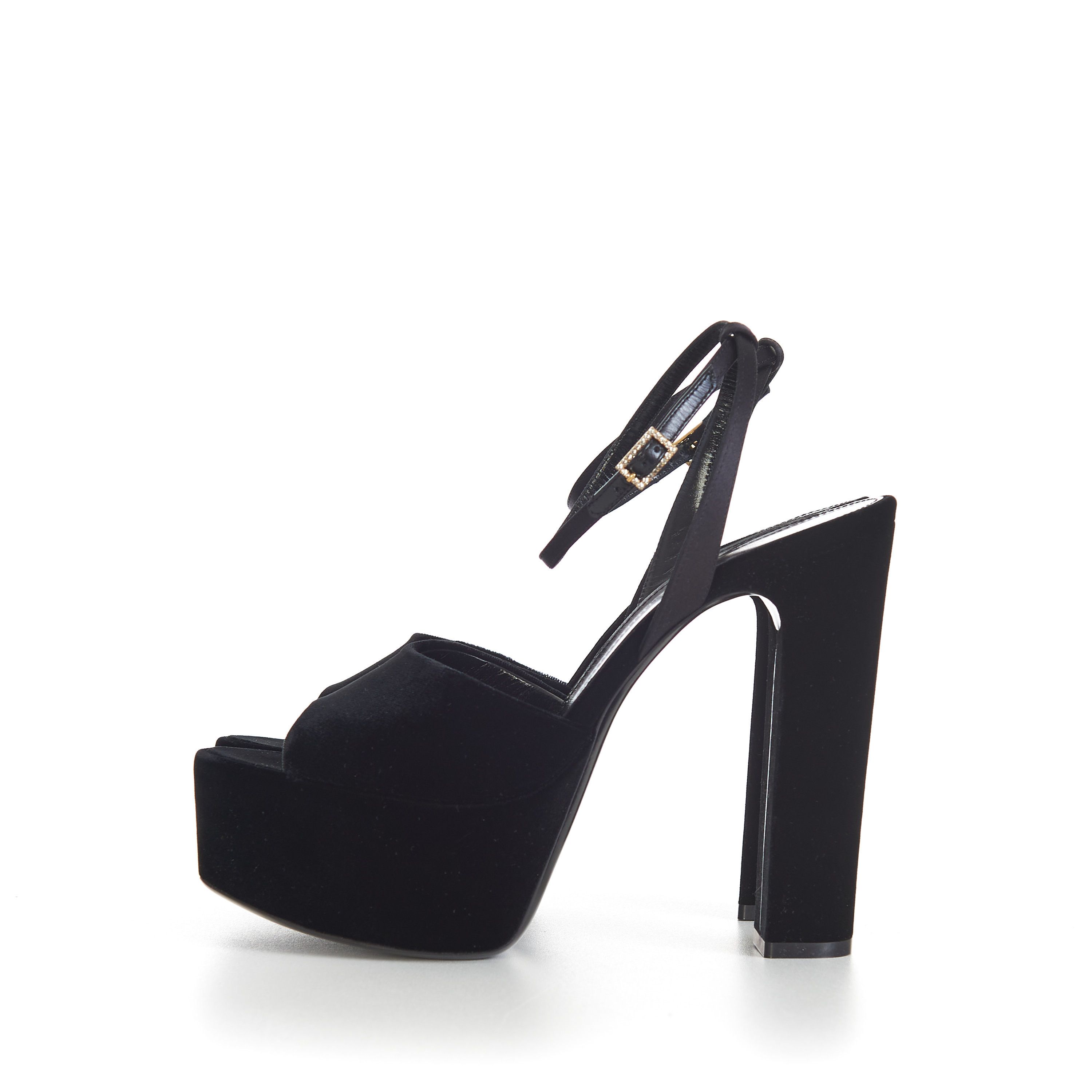 Saint Laurent Paris JODIE Black Velvet Platform Sandals Size US 9.5 / IT 39.5 - 5 Thumbnail