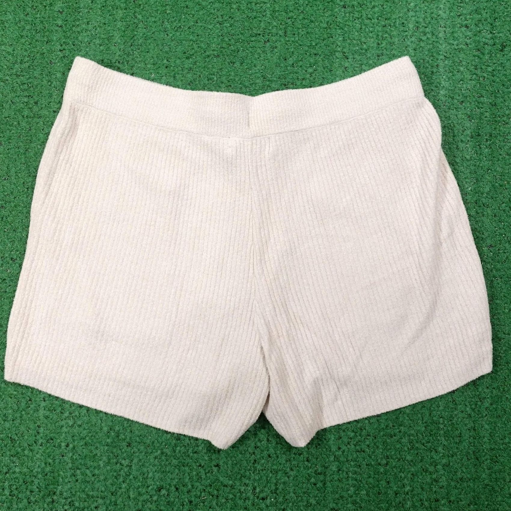 Vintage Barefoot Dreams Ribbed Shorts Womens S Beige Casual Drawstring Front Slash Pocket Relaxed Knit Summer Ultra Lite Size 28" / US 6 / IT 42 - 4 Thumbnail