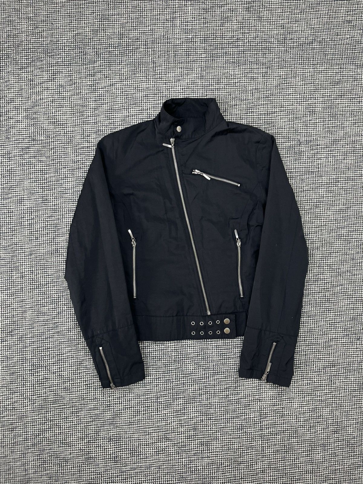 Avant garde asymmetrical Ann D style studded light jacket