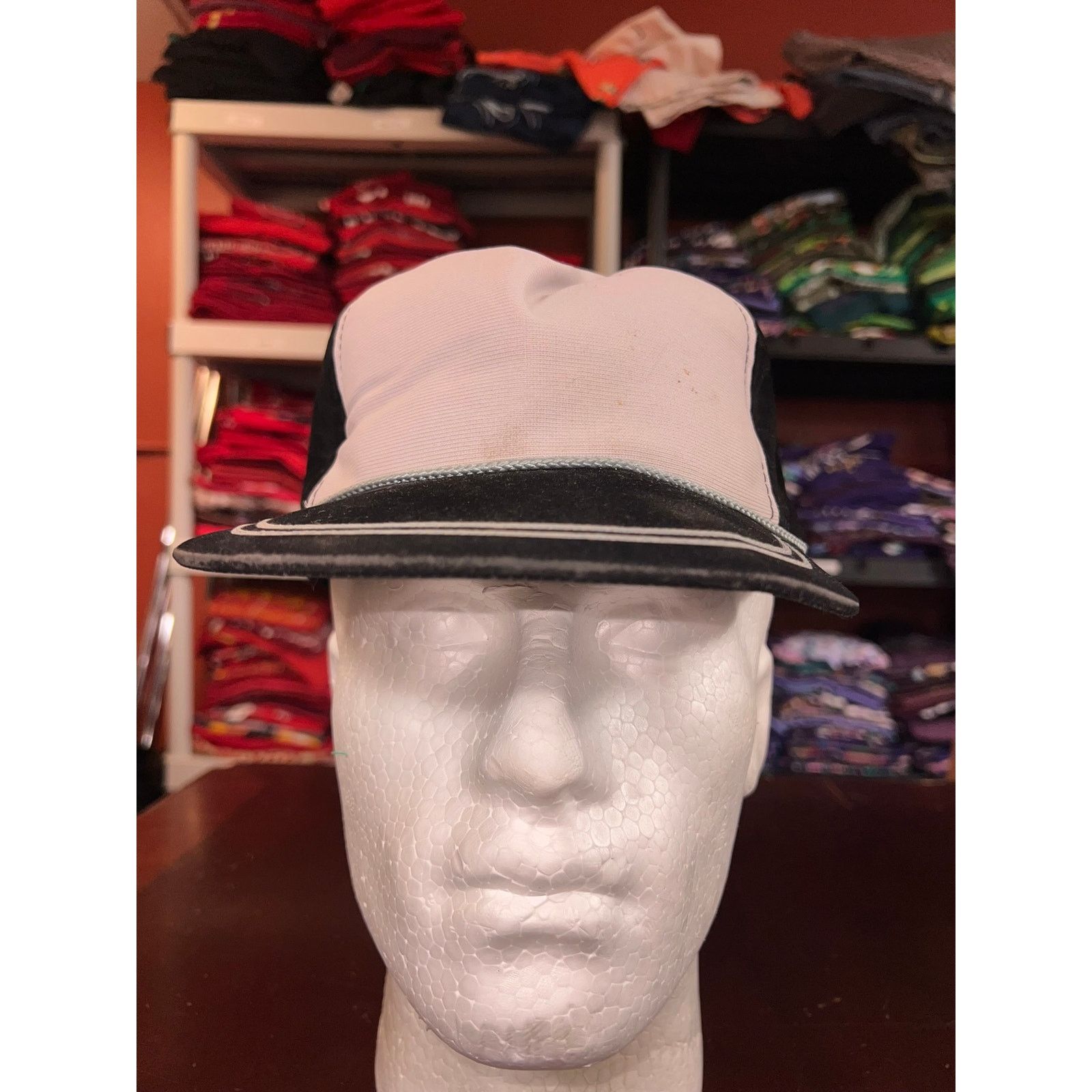 Vintage Vintage White Black Blank Snapback Hat Cap VTG Broken Brim Size ONE SIZE - 3 Thumbnail