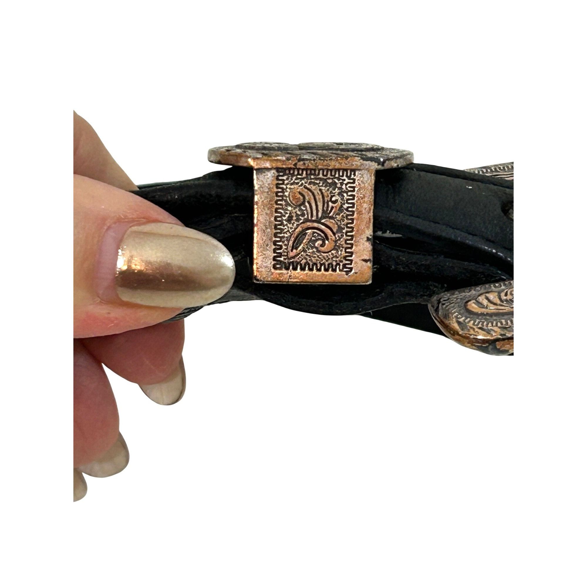 Justin Justin Belt Black 30 Vtg Leather USA Silver-plated 1993 Eng Size ONE SIZE - 7 Thumbnail