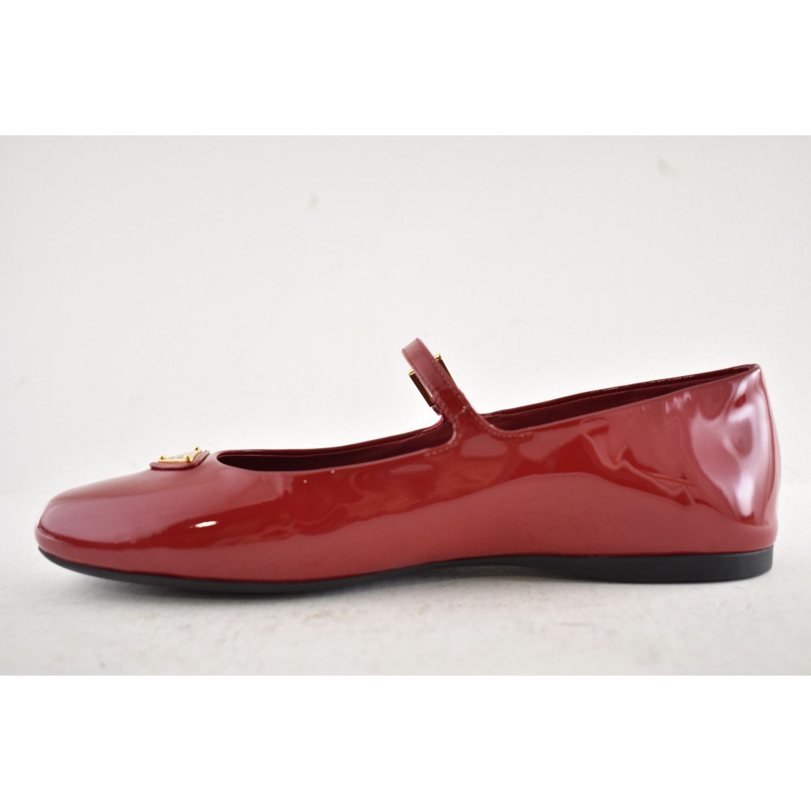 Prada Prada Cherry Red Patent Gold Triangle Logo Mary Jane Size US 8.5 / IT 38.5 - 13 Thumbnail