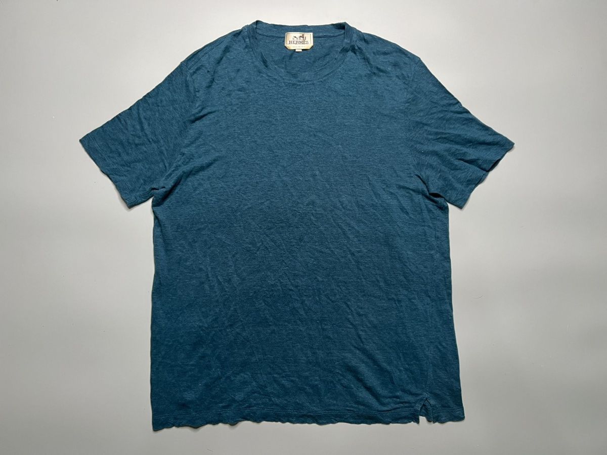 image of Hermes Natural Dye Linen Shirt in Blue, Men's (Size 2XL)