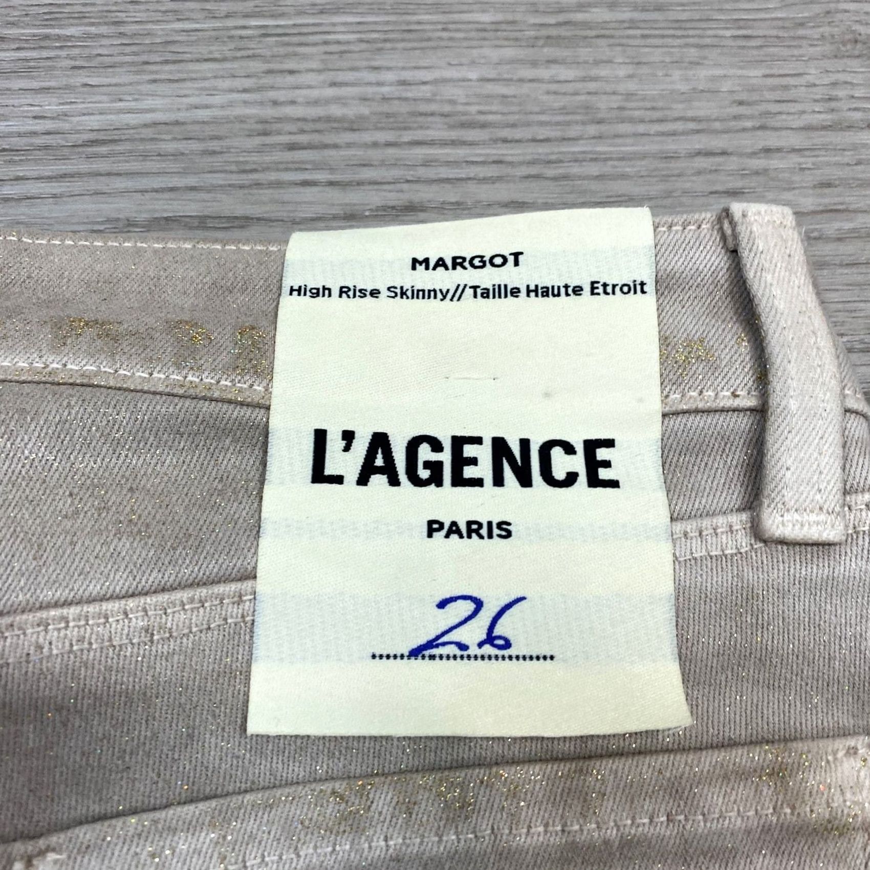 L'AGENCE L'Agence Margot Skinny Jeans Biscuit Gold Glitter Coated Womens 26 Size 26" / US 2 / IT 38 - 4 Thumbnail